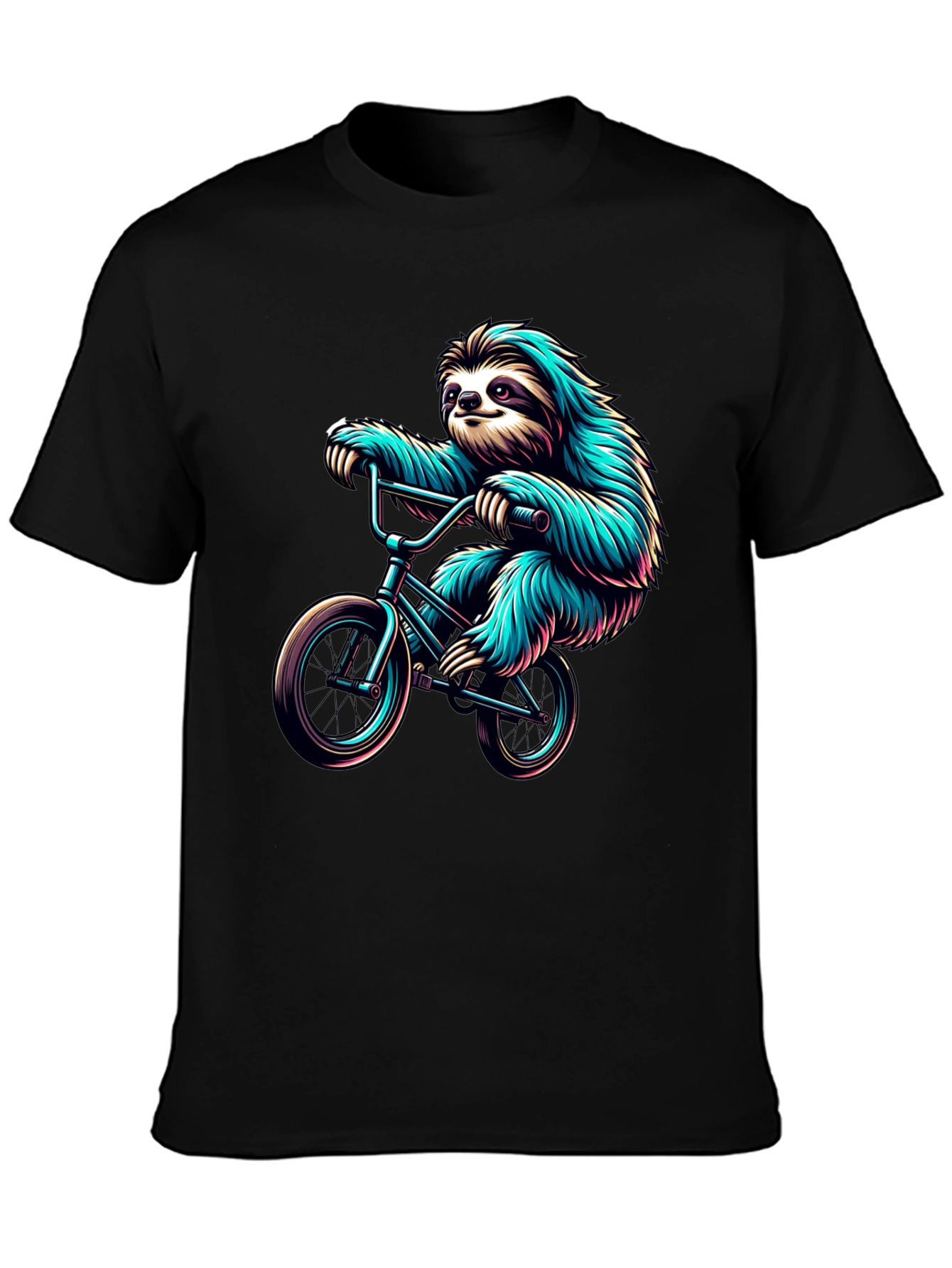 Sloth on Bike Graphic Tee - Cool Black T-Shirt