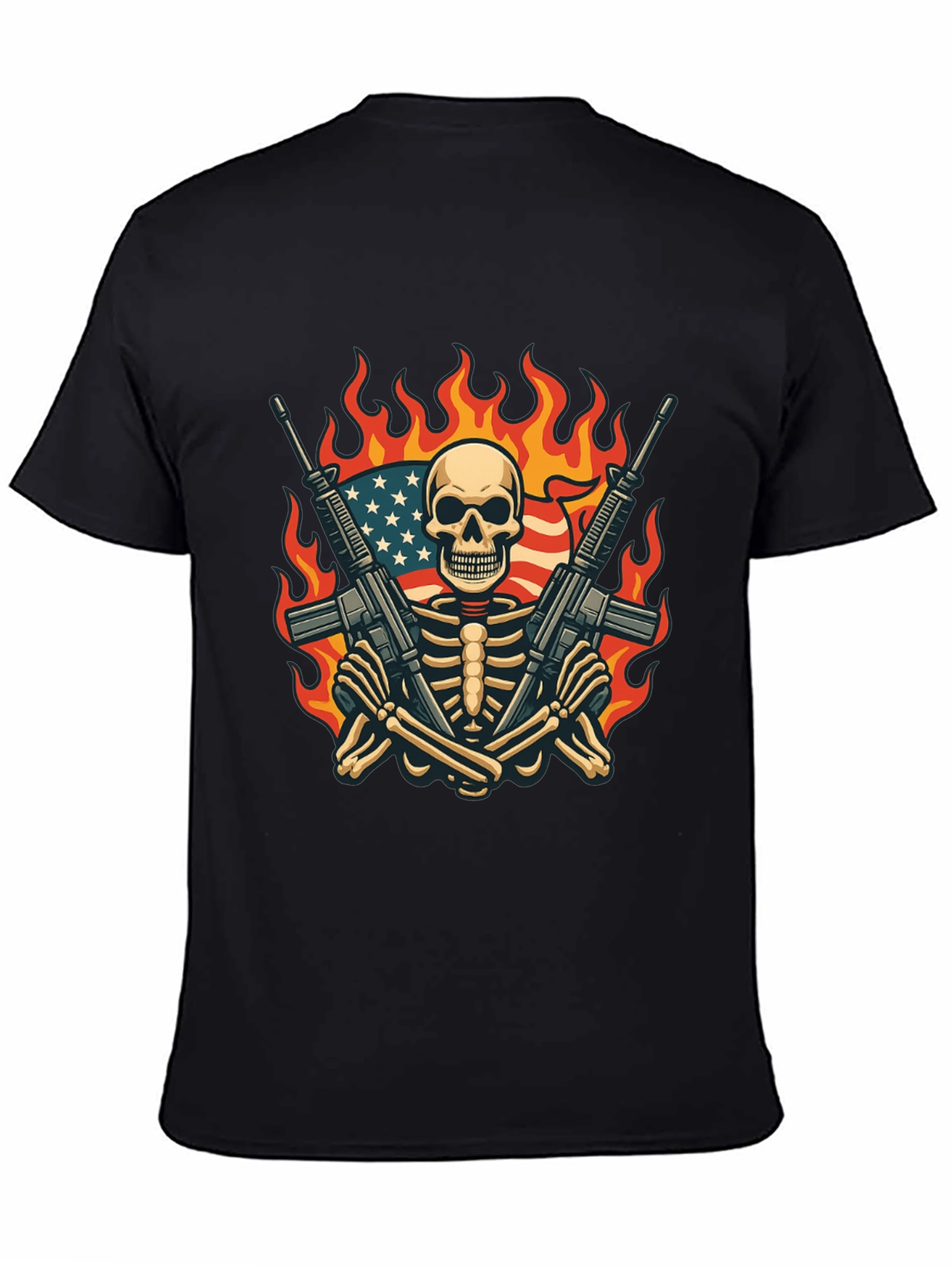 Skeleton with Guns & US Flag T-Shirt