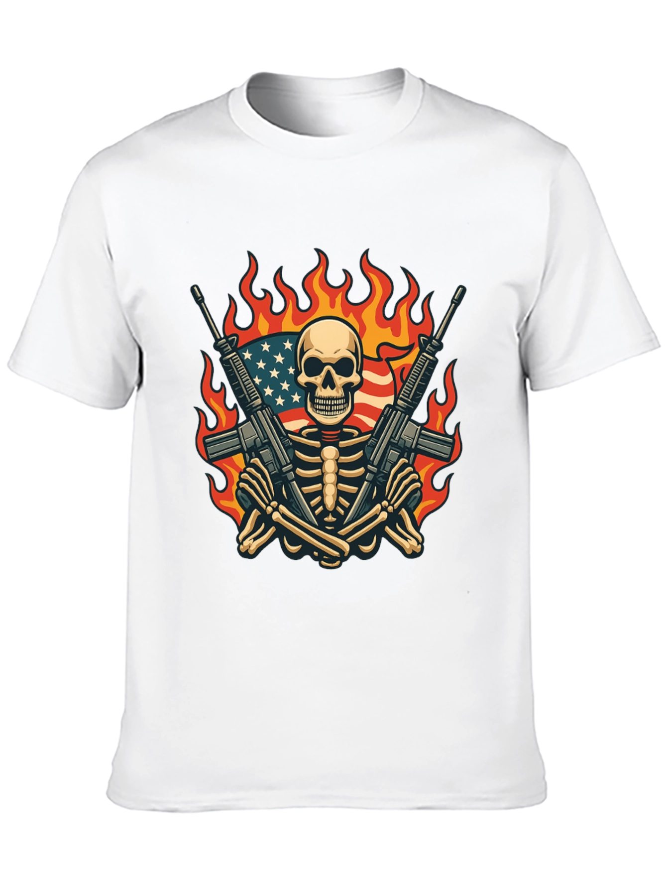Skeleton with Guns & US Flag T-Shirt