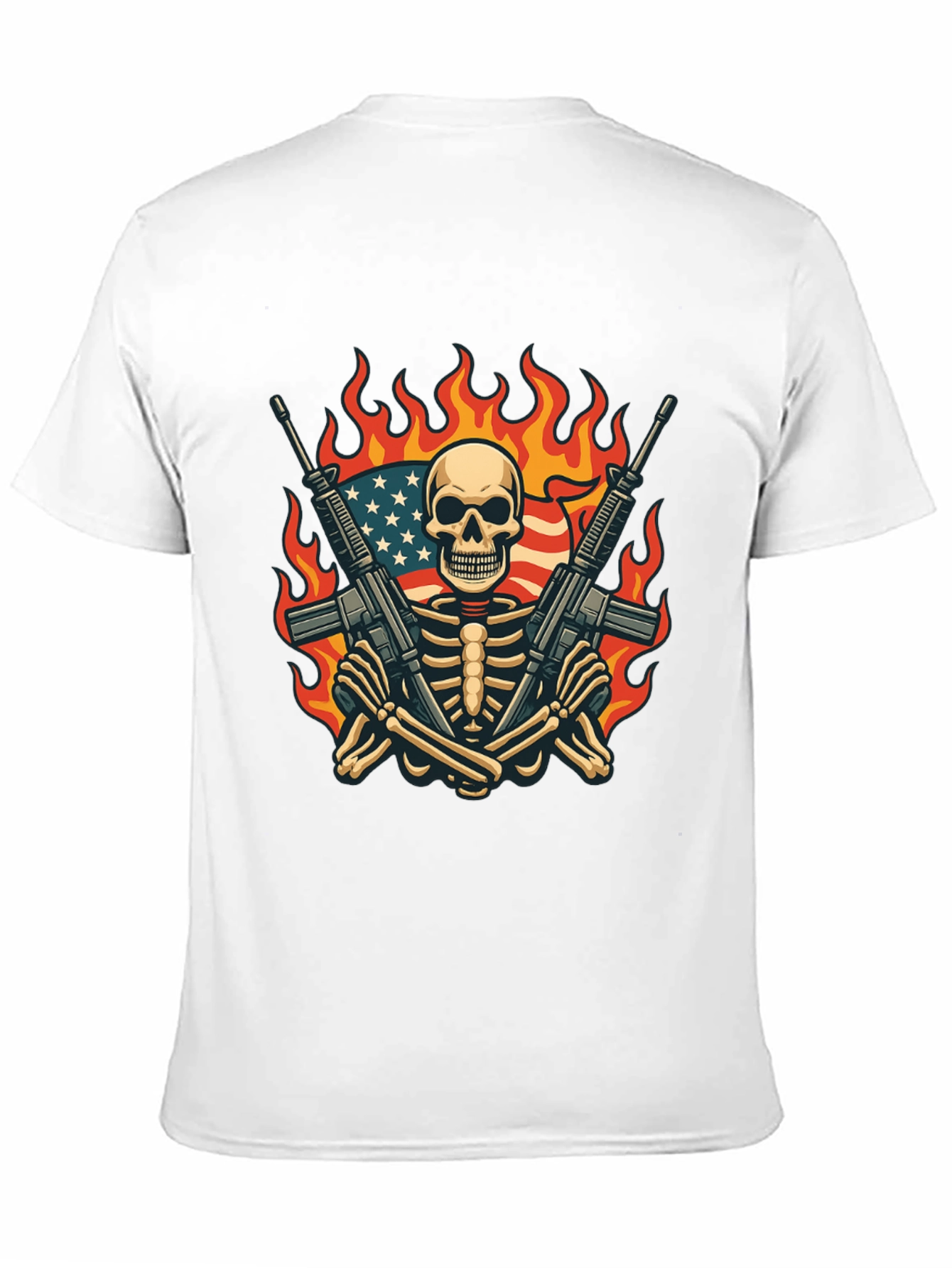 Skeleton with Guns & US Flag T-Shirt