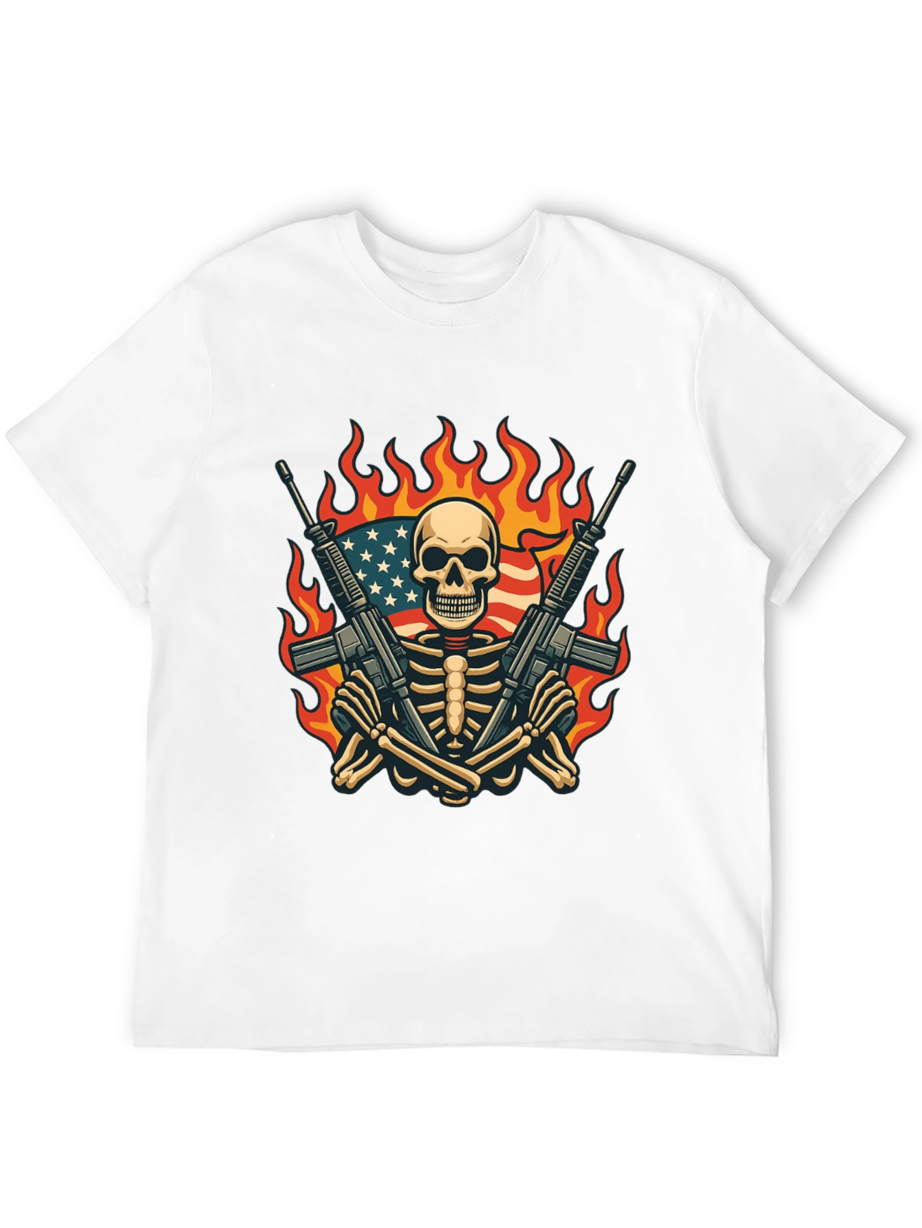 Skeleton with Guns & US Flag T-Shirt