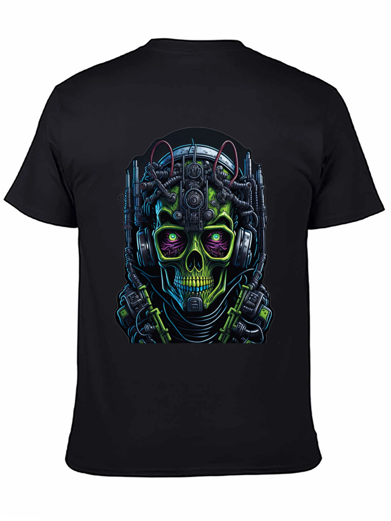 Cyberpunk Skull Graphic Tee - Futuristic Skeleton Shirt