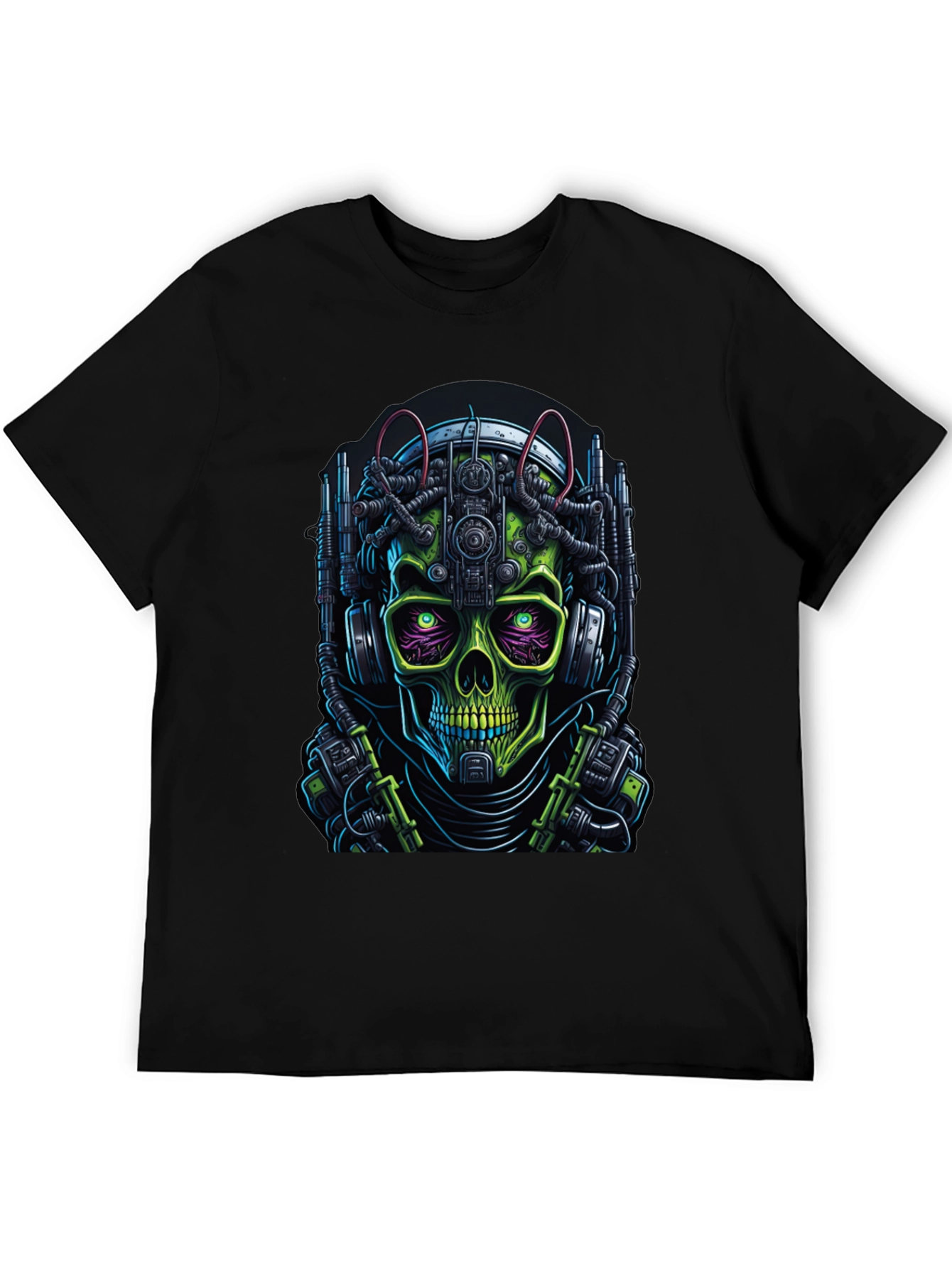 Cyberpunk Skull Graphic Tee - Futuristic Skeleton Shirt
