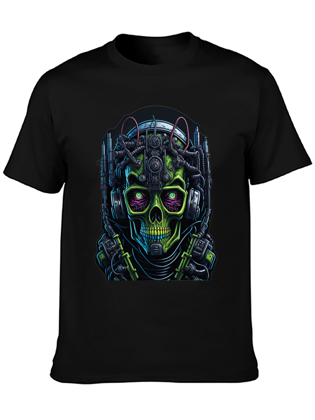 Cyberpunk Skull Graphic Tee - Futuristic Skeleton Shirt
