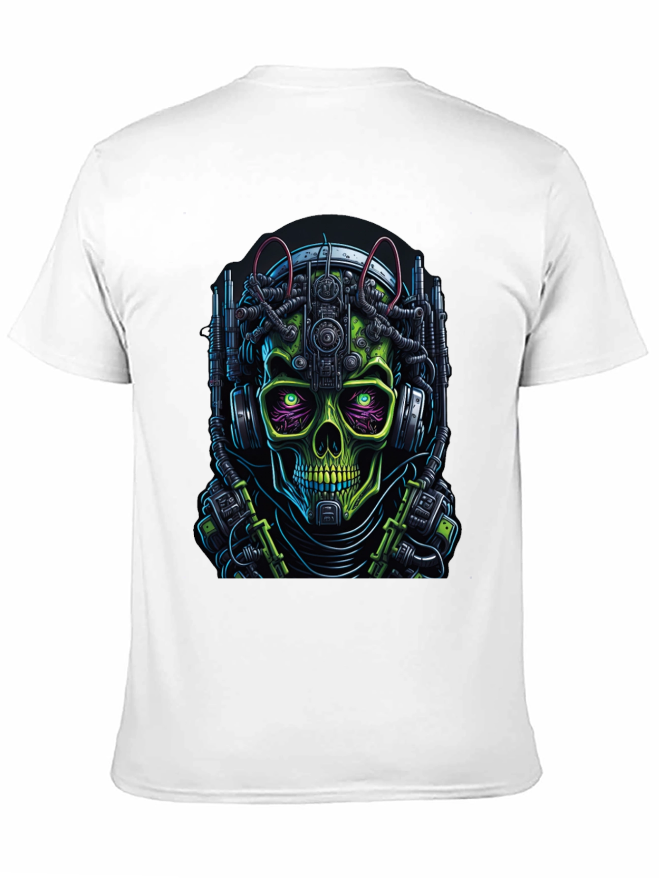 Cyberpunk Skull Graphic Tee - Futuristic Skeleton Shirt