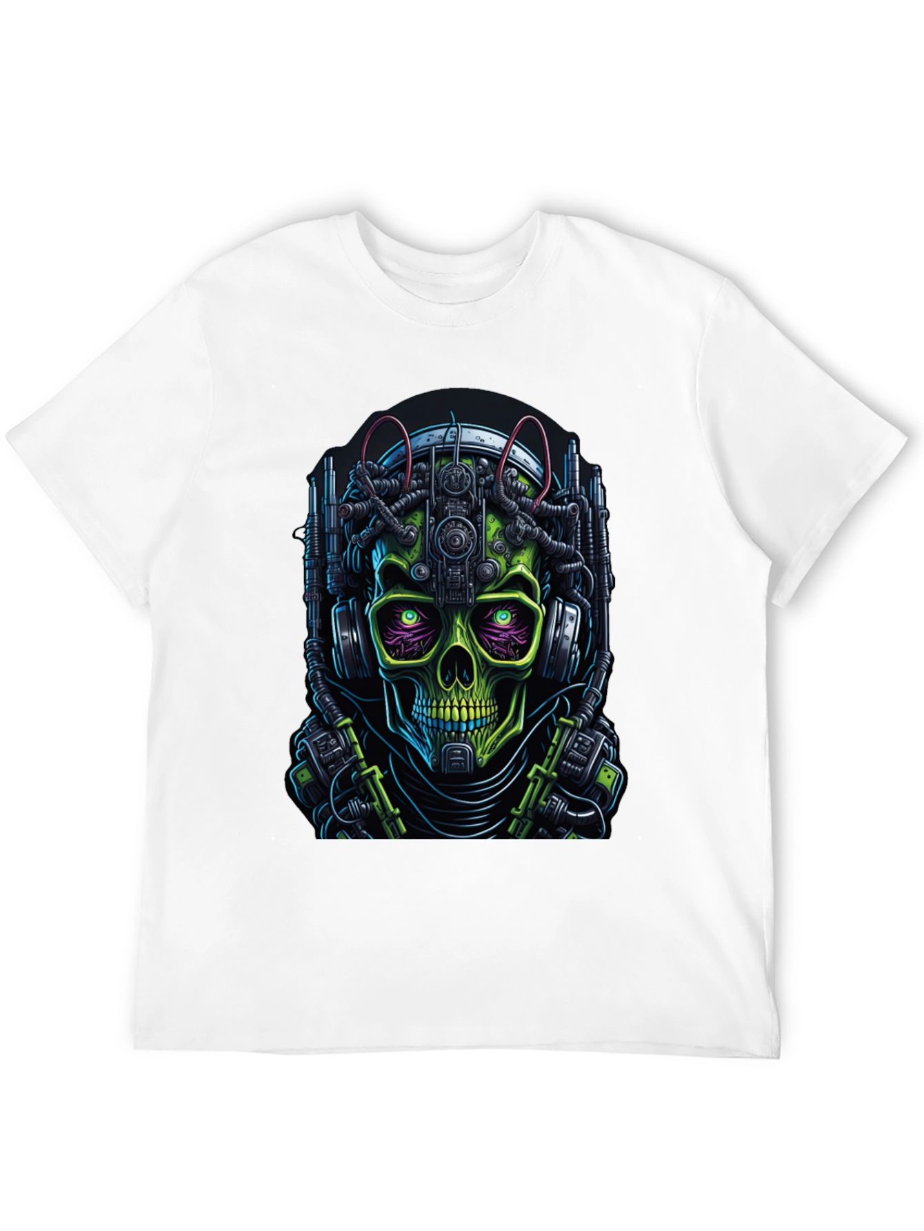 Cyberpunk Skull Graphic Tee - Futuristic Skeleton Shirt