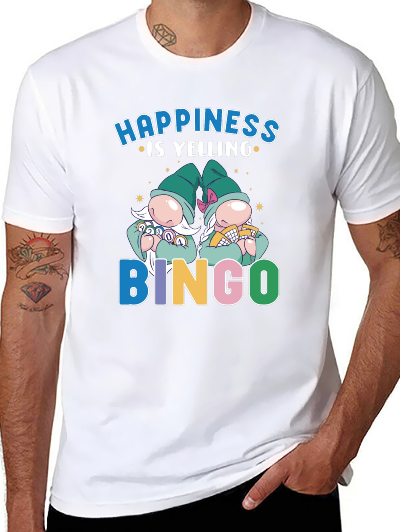 Happiness is Yelling Bingo Gnome Graphic Tee