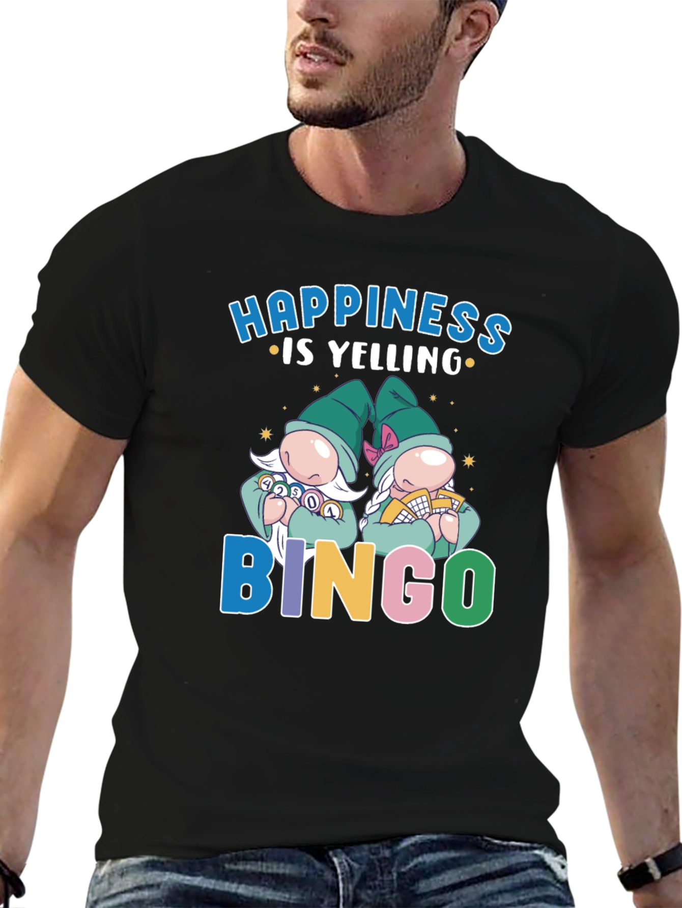 Happiness is Yelling Bingo Gnome Graphic Tee