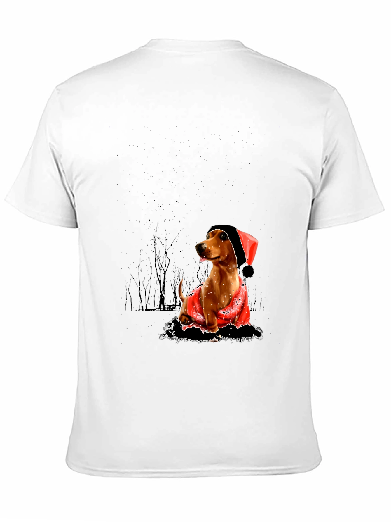 Dog with Santa Hat Black T-Shirt