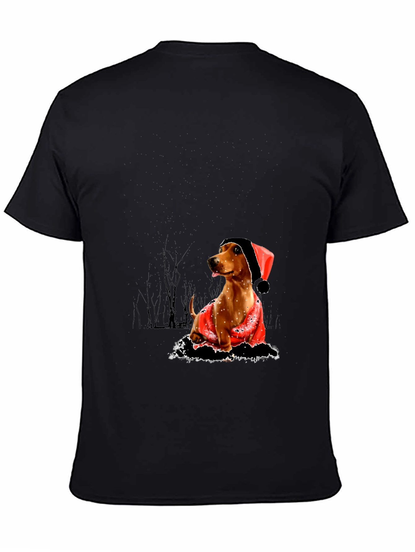 Dog with Santa Hat Black T-Shirt