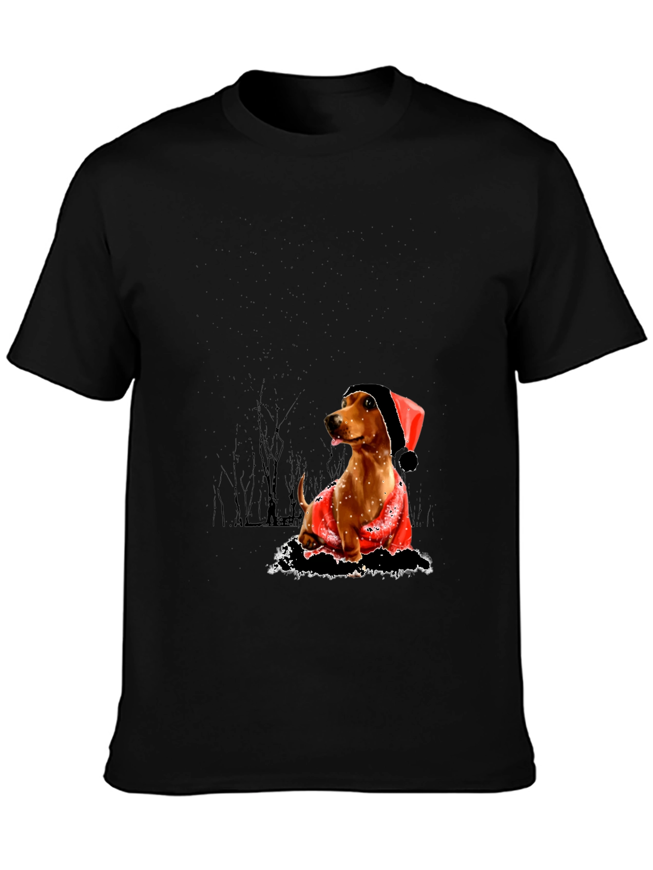 Dog with Santa Hat Black T-Shirt