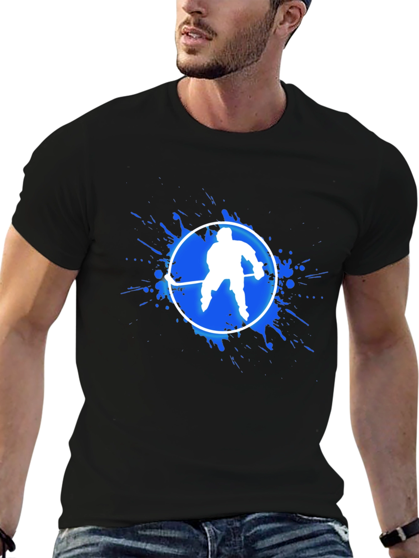 Hockey Player Graphic T-Shirt - Black