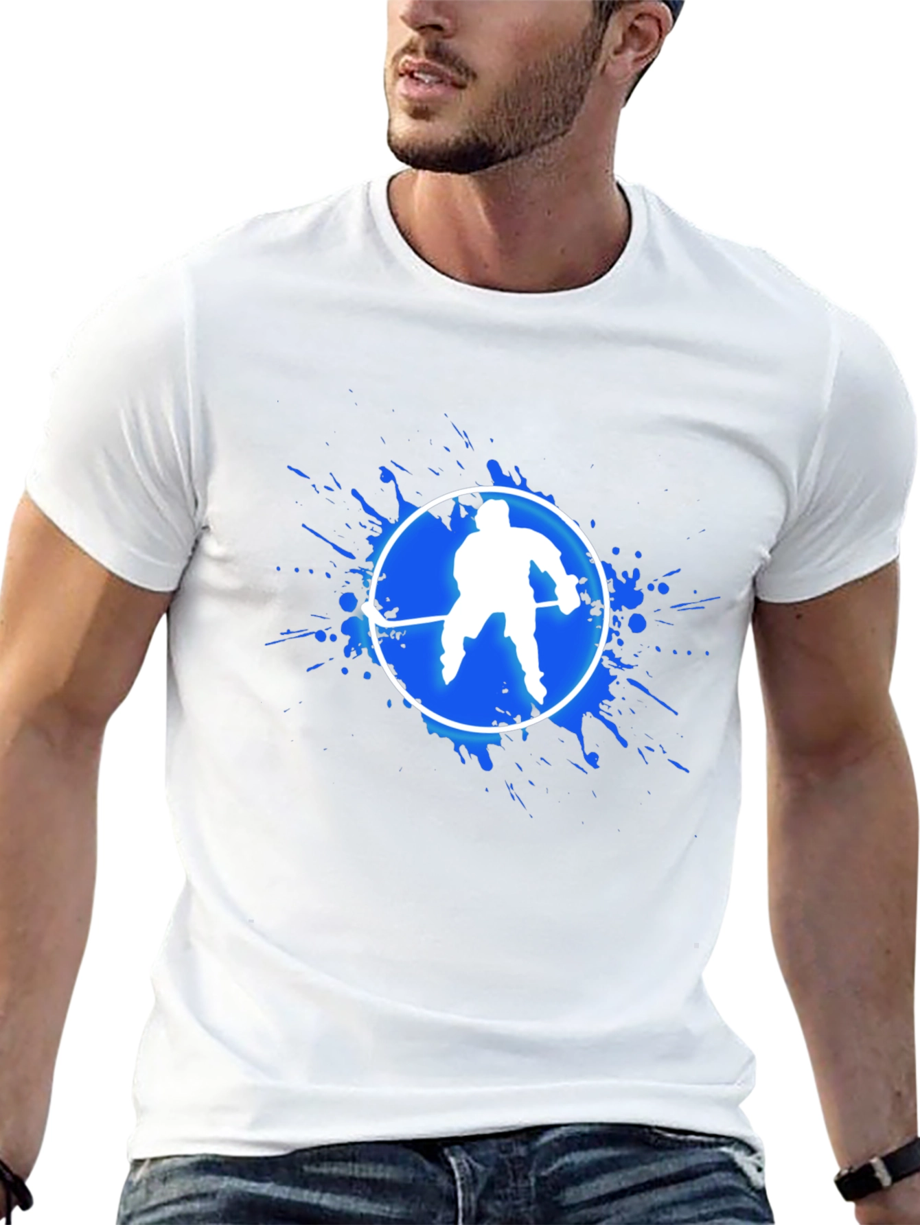 Hockey Player Graphic T-Shirt - Black