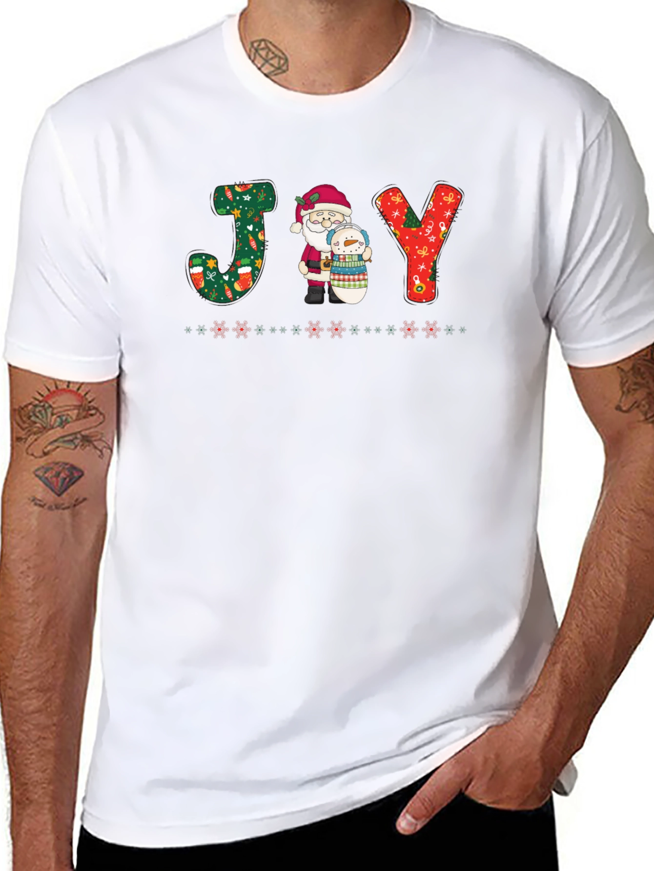 JOY Santa & Snowman Christmas Graphic T-Shirt