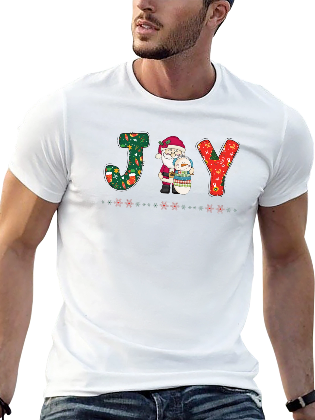 JOY Santa & Snowman Christmas Graphic T-Shirt