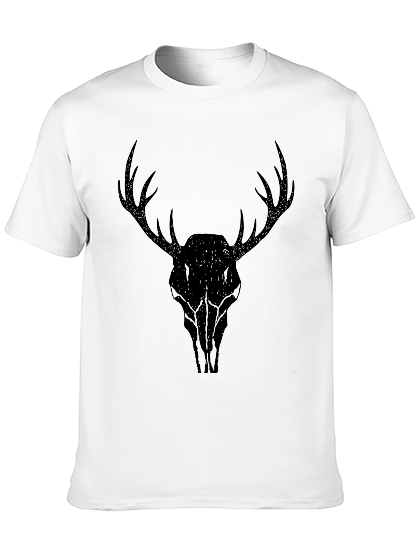 Mens Black T-Shirt with Deer Skull Graphic