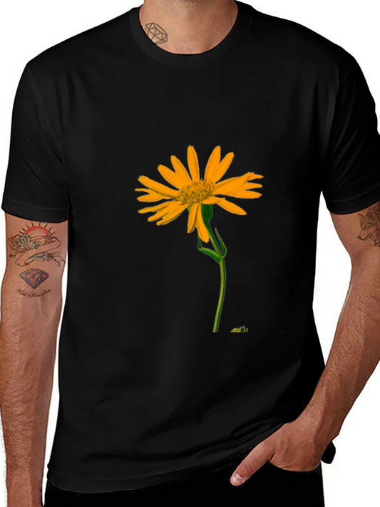 Black T-Shirt with Vibrant Yellow Flower Graphic