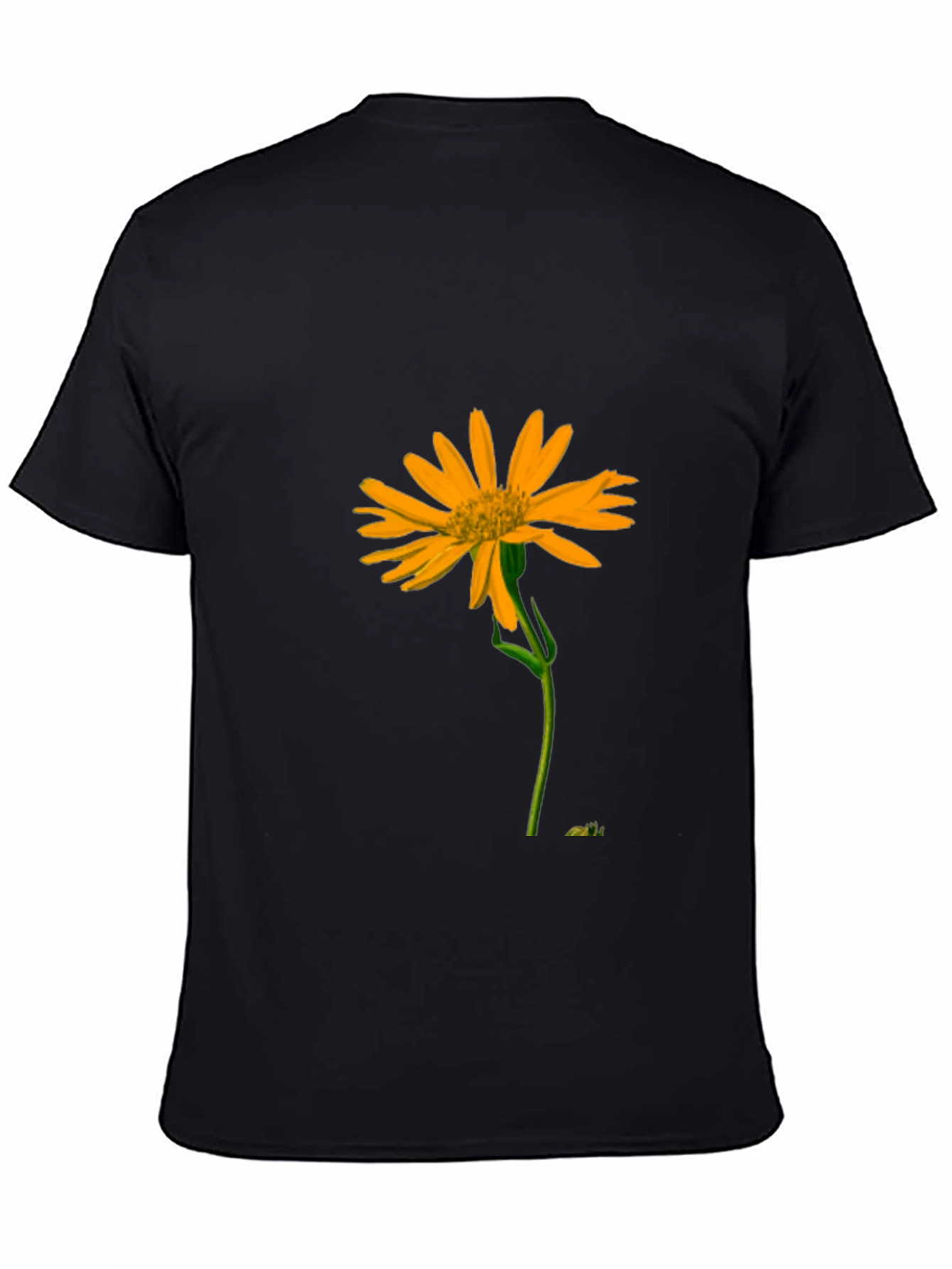 Black T-Shirt with Vibrant Yellow Flower Graphic