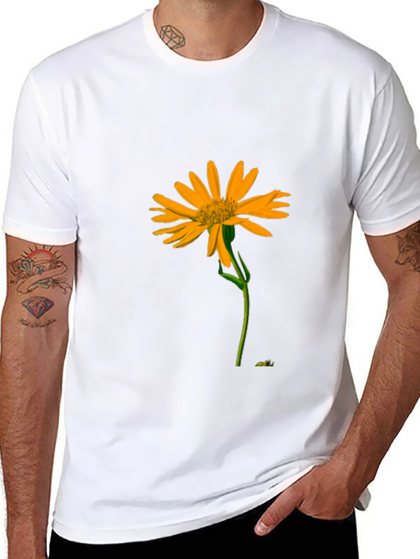 Black T-Shirt with Vibrant Yellow Flower Graphic