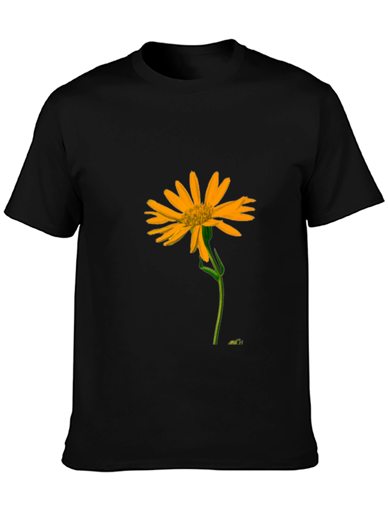 Black T-Shirt with Vibrant Yellow Flower Graphic