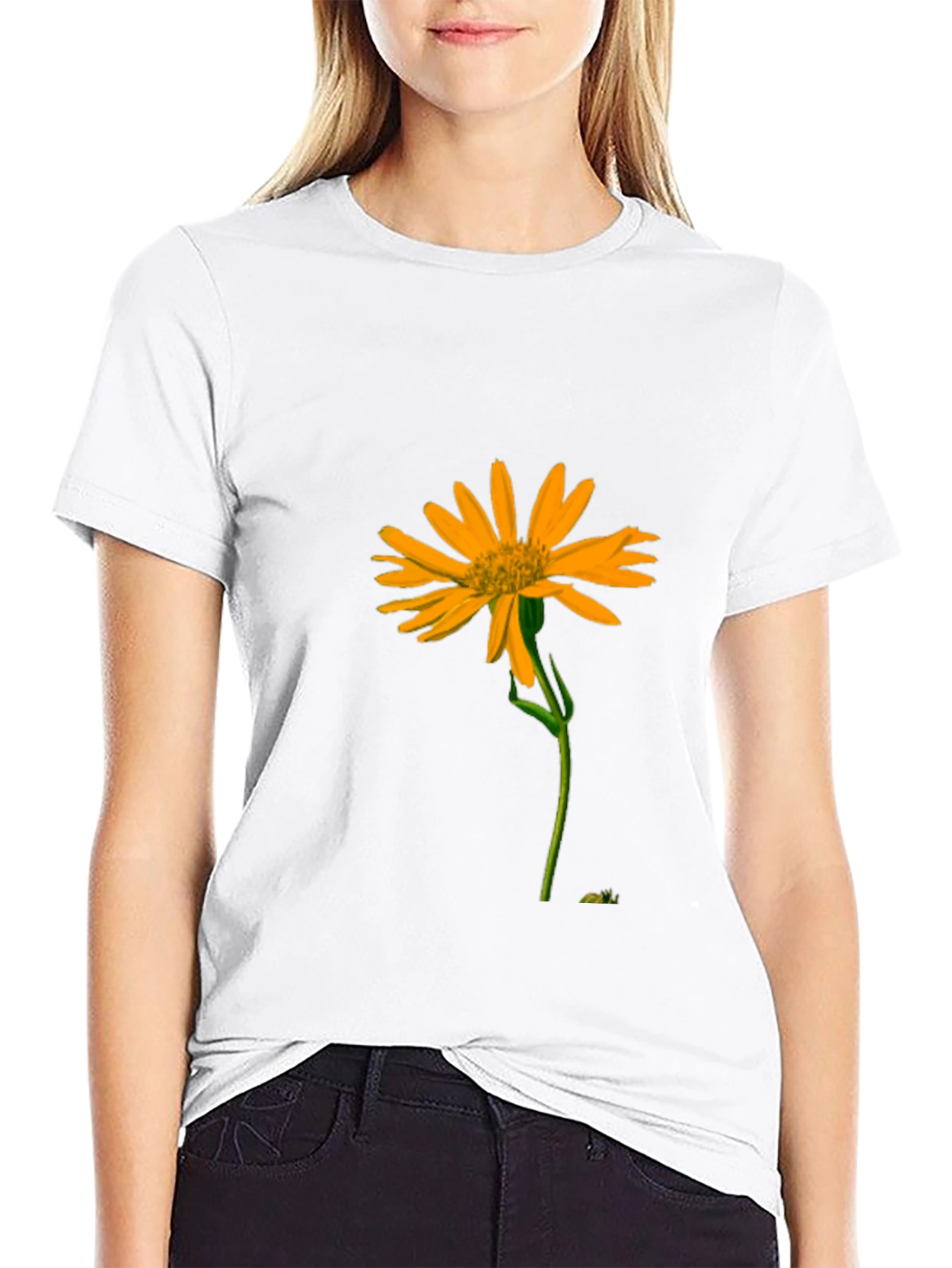 Black T-Shirt with Vibrant Yellow Flower Graphic