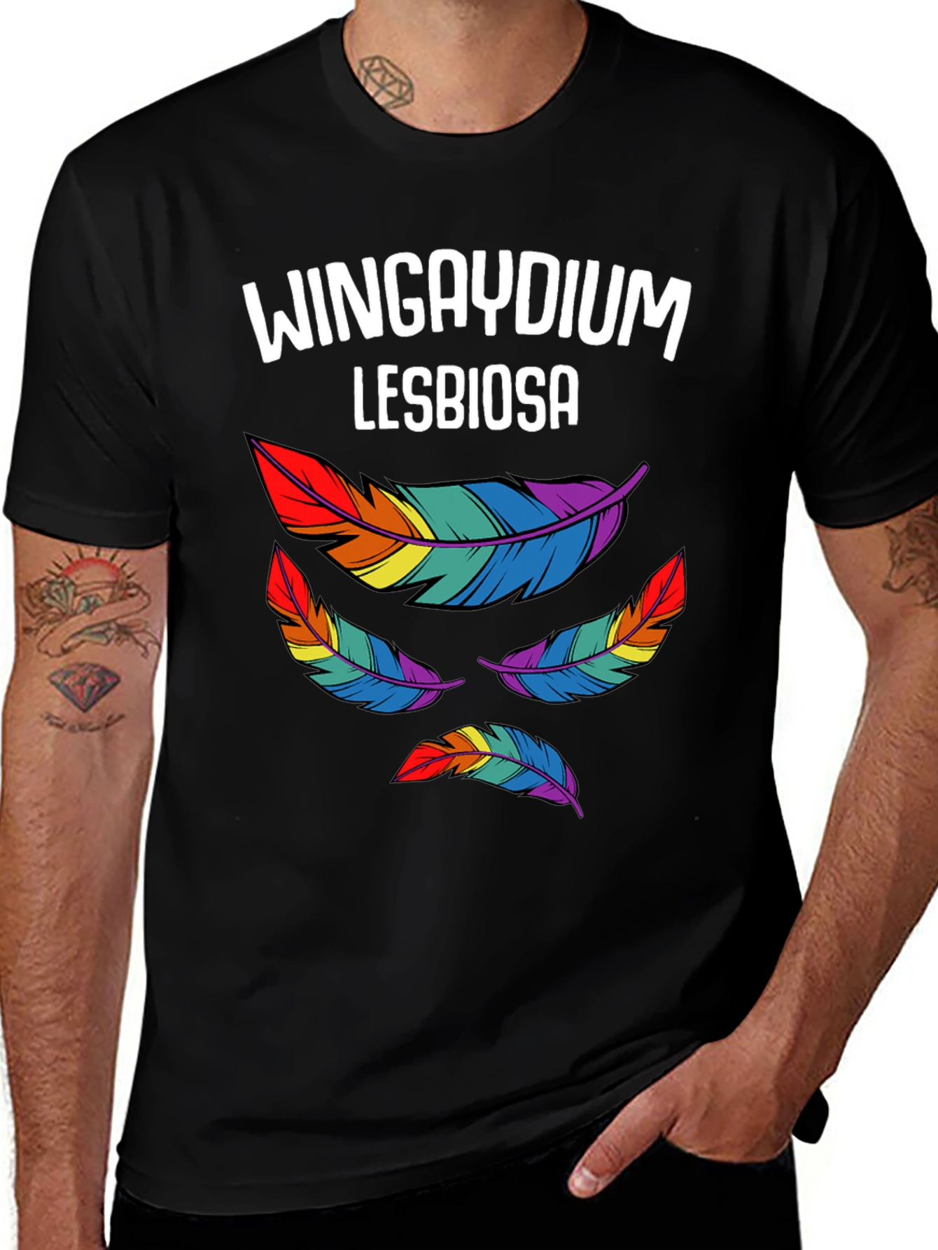 Wingaydium Lesbiosa T-Shirt - Pride Feather Design