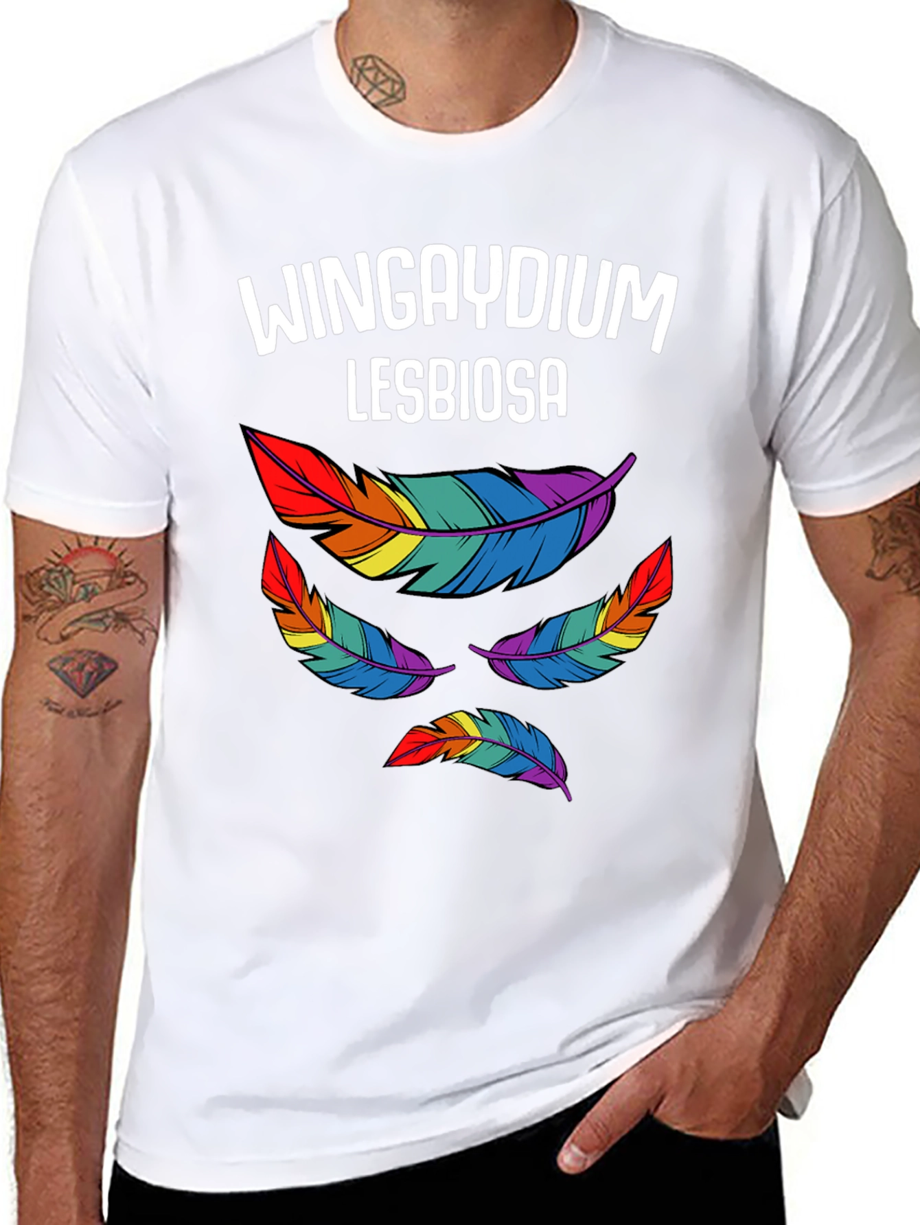Wingaydium Lesbiosa T-Shirt - Pride Feather Design