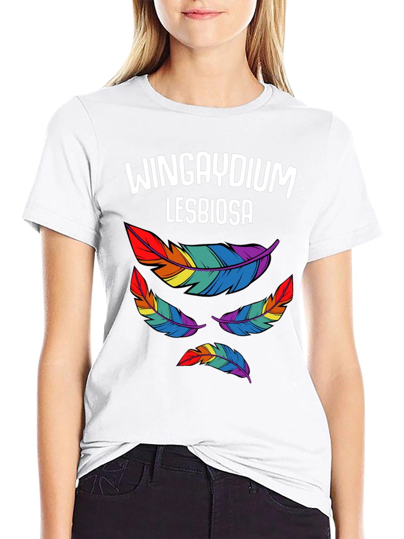 Wingaydium Lesbiosa T-Shirt - Pride Feather Design