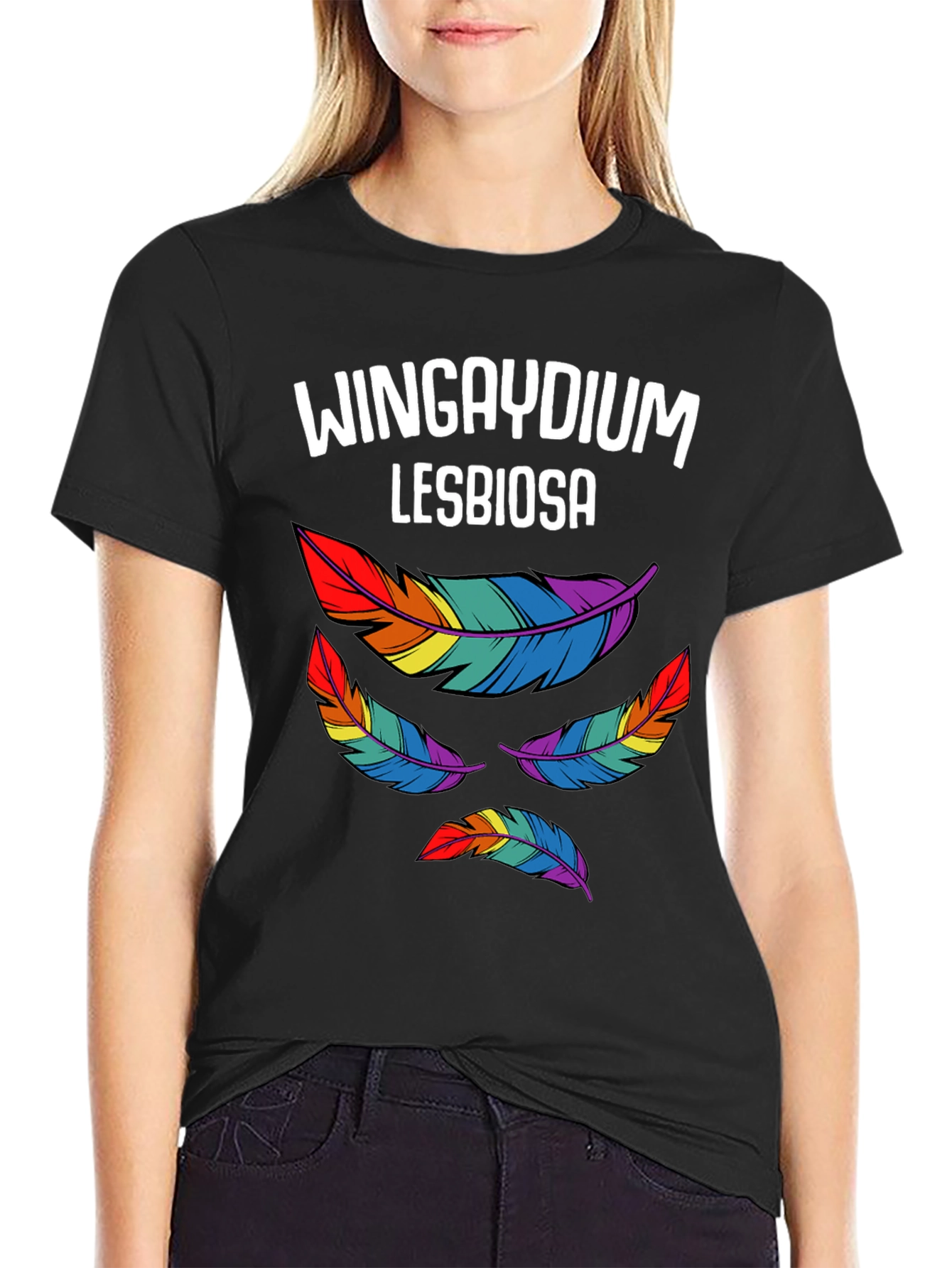 Wingaydium Lesbiosa T-Shirt - Pride Feather Design