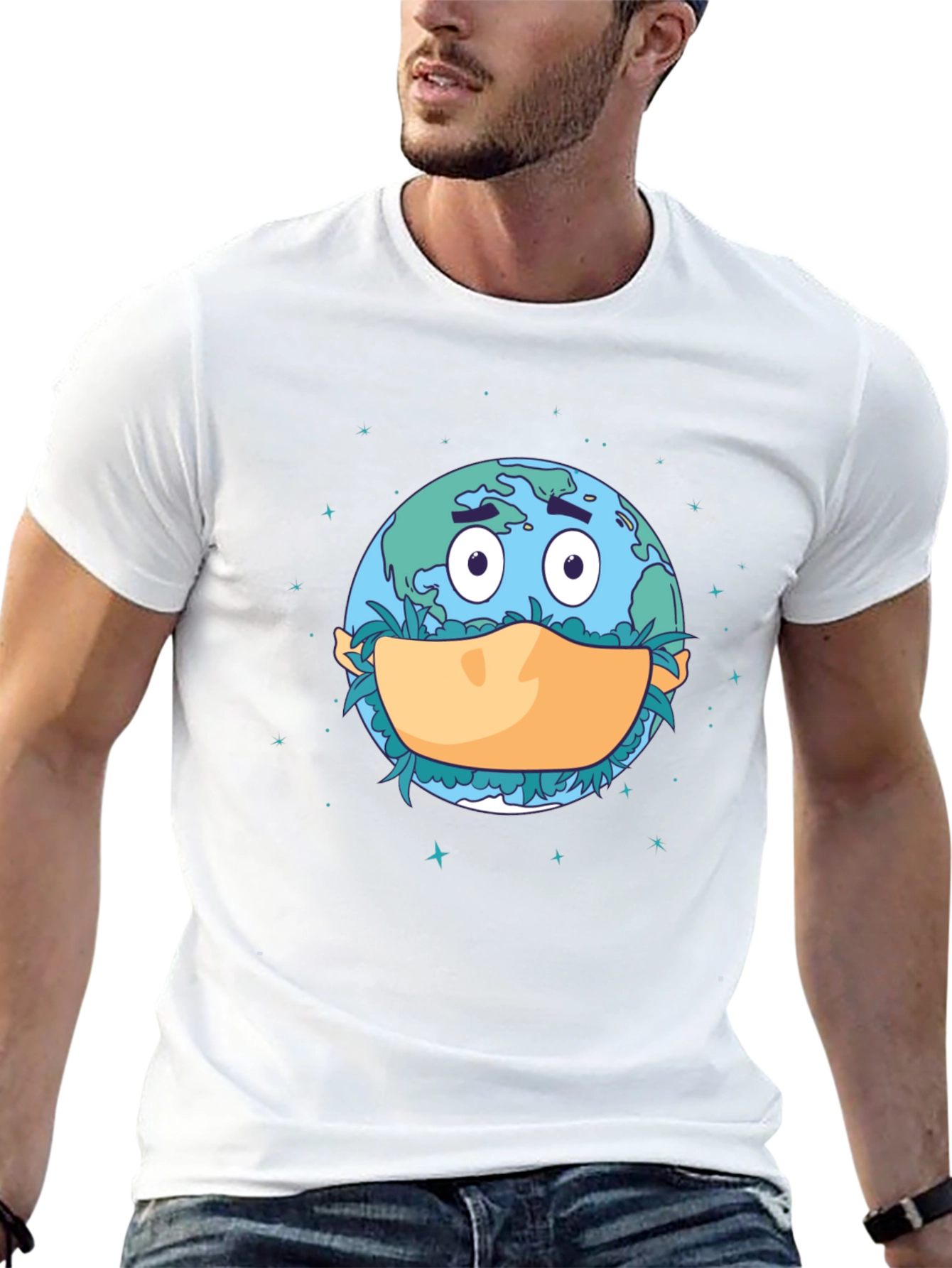 Earth Wearing Mask Graphic T-Shirt
