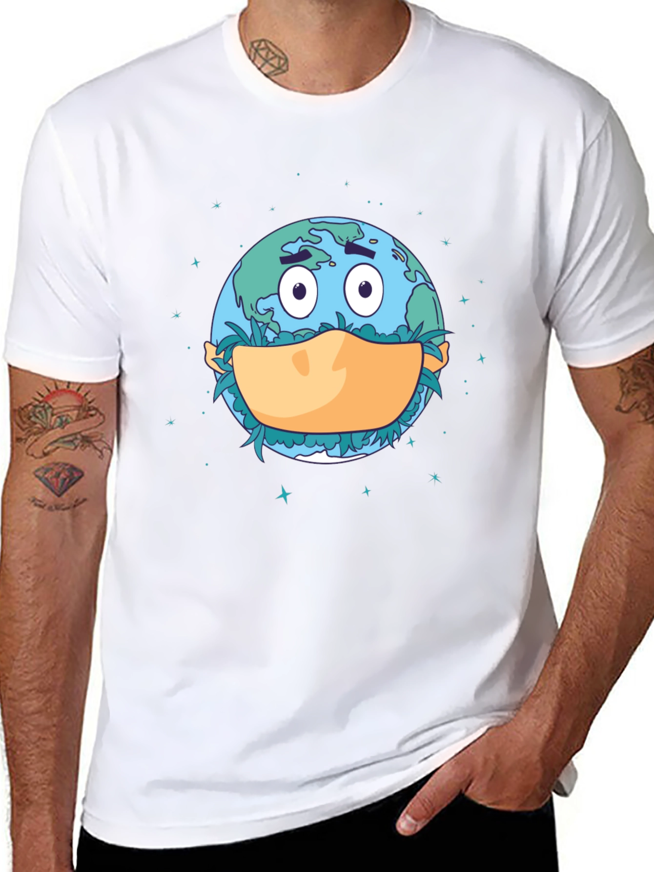 Earth Wearing Mask Graphic T-Shirt