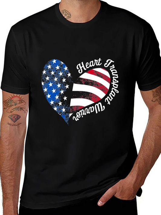 Heart Transplant Warrior USA Flag Graphic T-Shirt