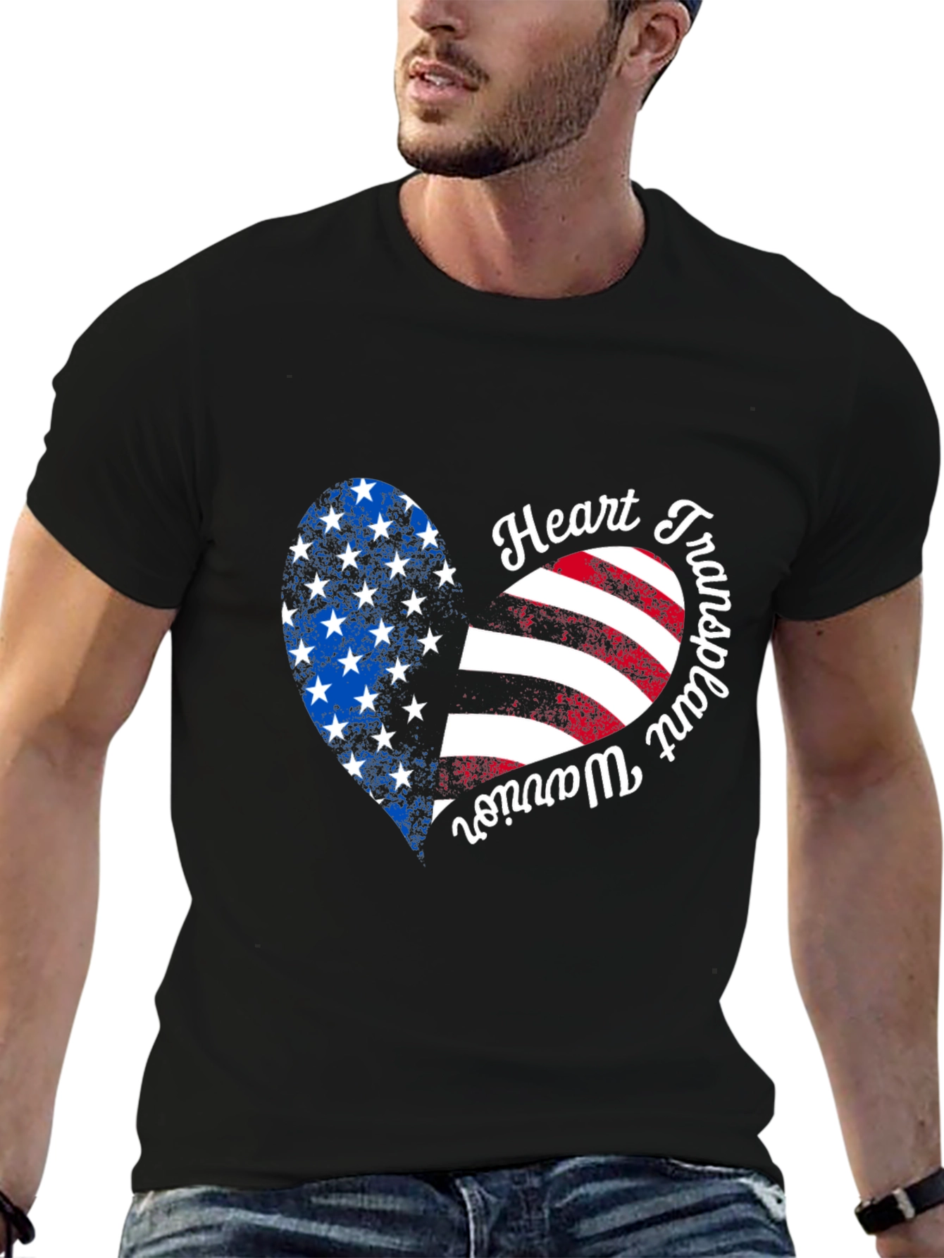 Heart Transplant Warrior USA Flag Graphic T-Shirt