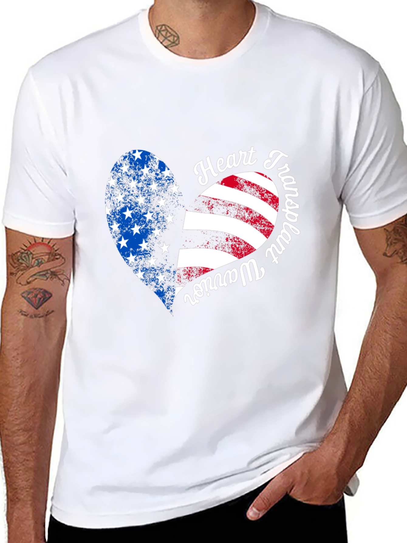 Heart Transplant Warrior USA Flag Graphic T-Shirt