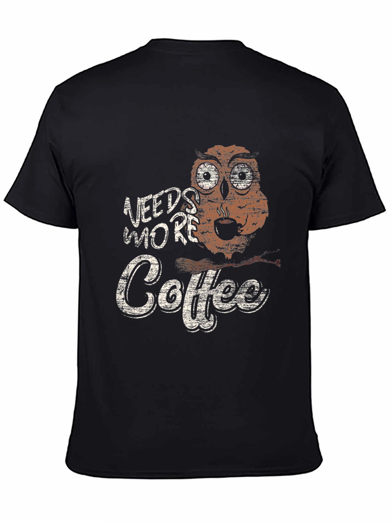 Needs More Coffee Owl Graphic Tee - Black
