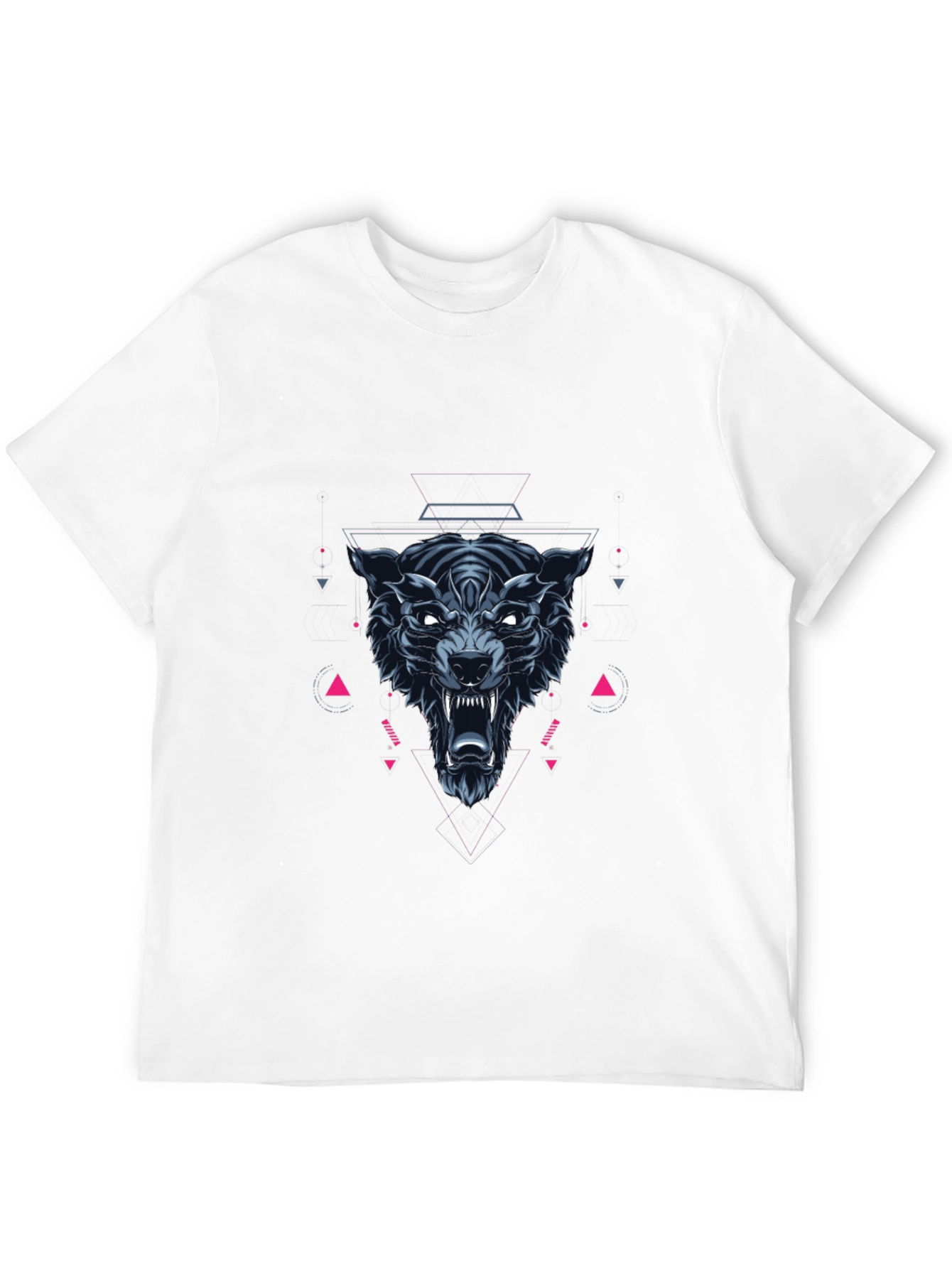 Geometric Wolf Graphic Print Black T-Shirt