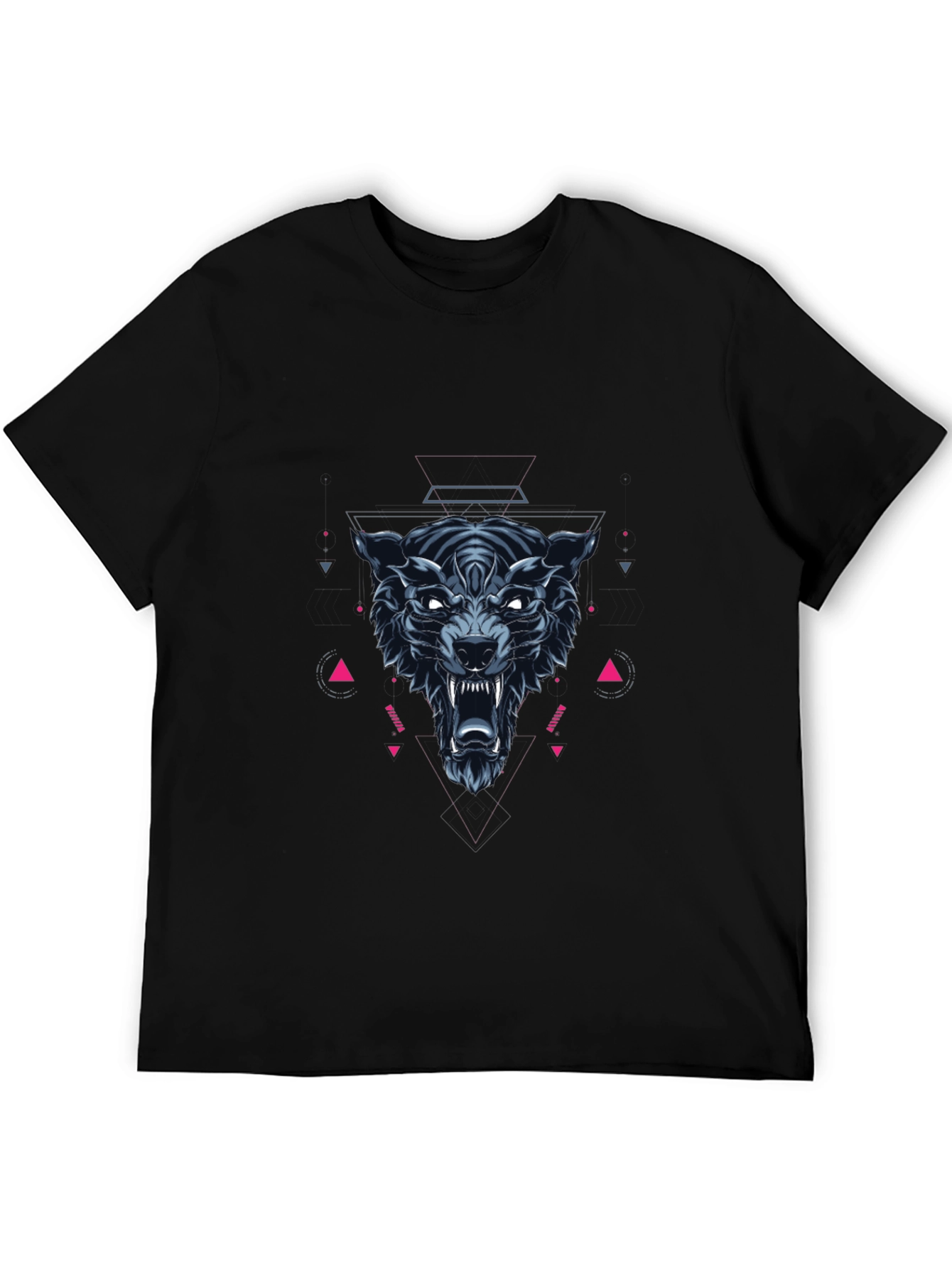 Geometric Wolf Graphic Print Black T-Shirt