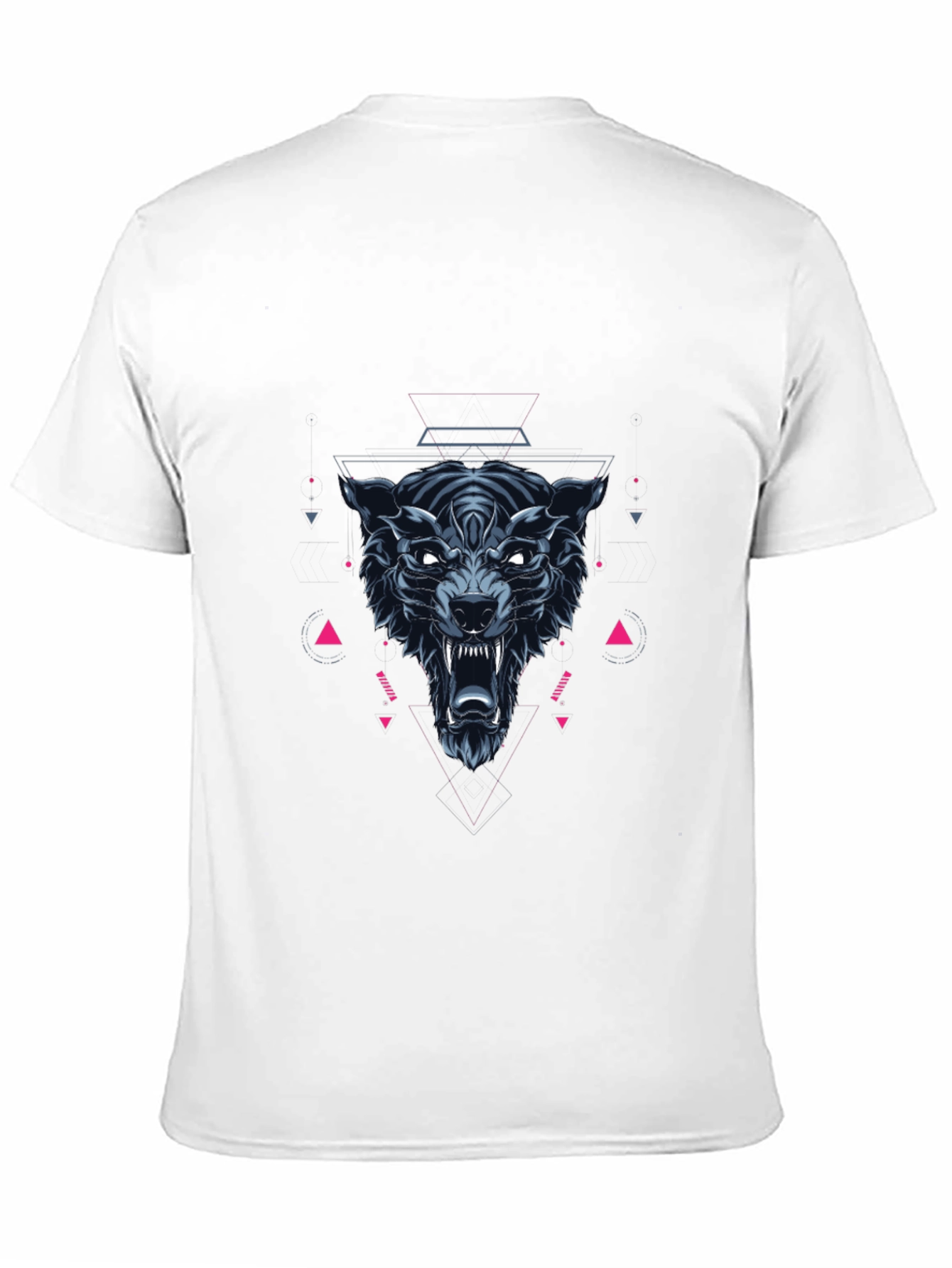 Geometric Wolf Graphic Print Black T-Shirt