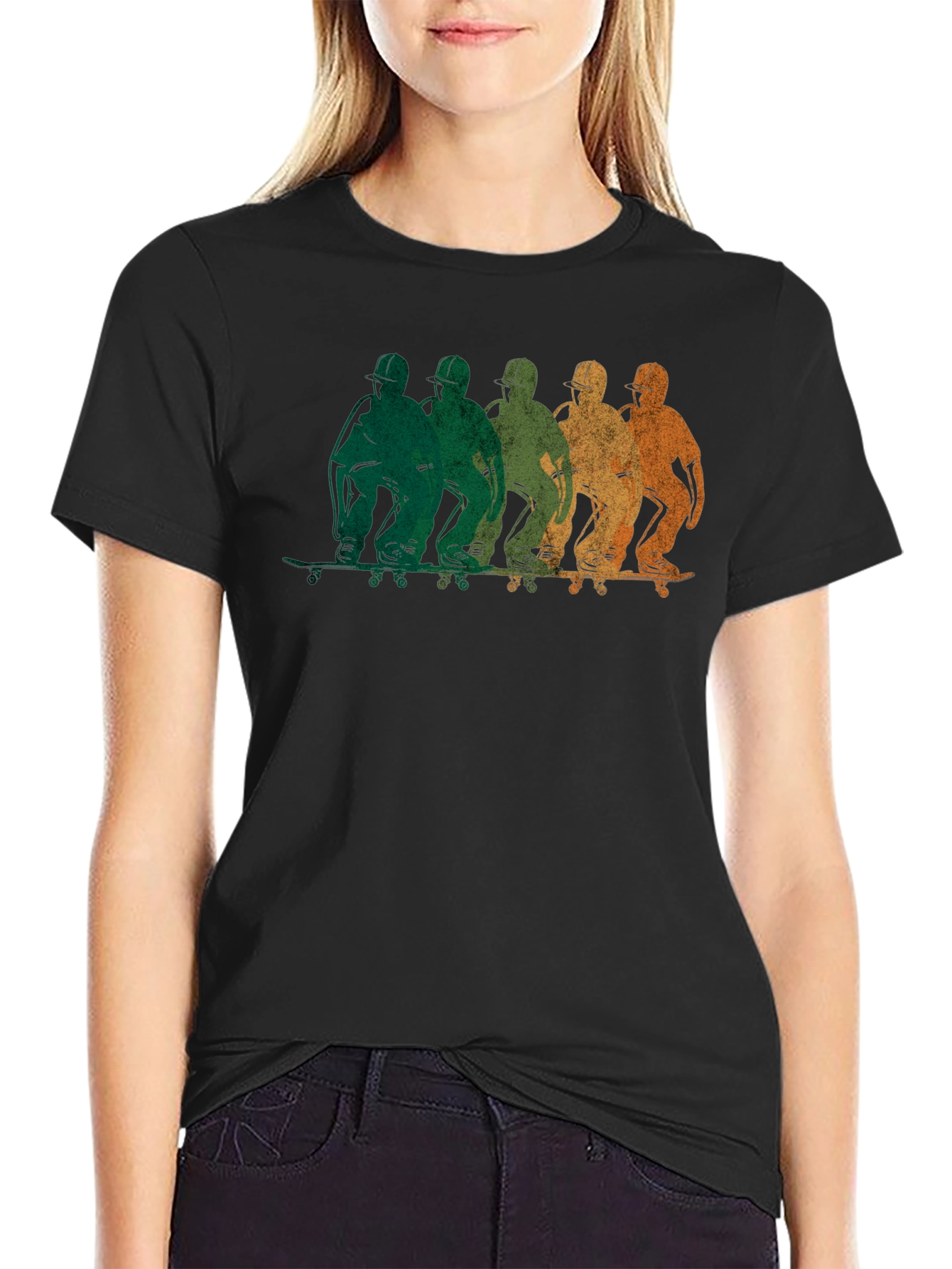 Retro Skateboarder Graphic Black T-Shirt
