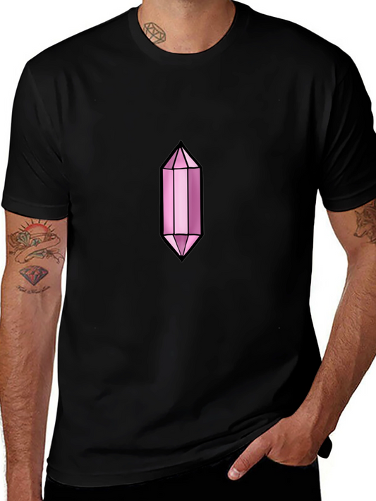 Mens Black T-Shirt with Pink Crystal Graphic