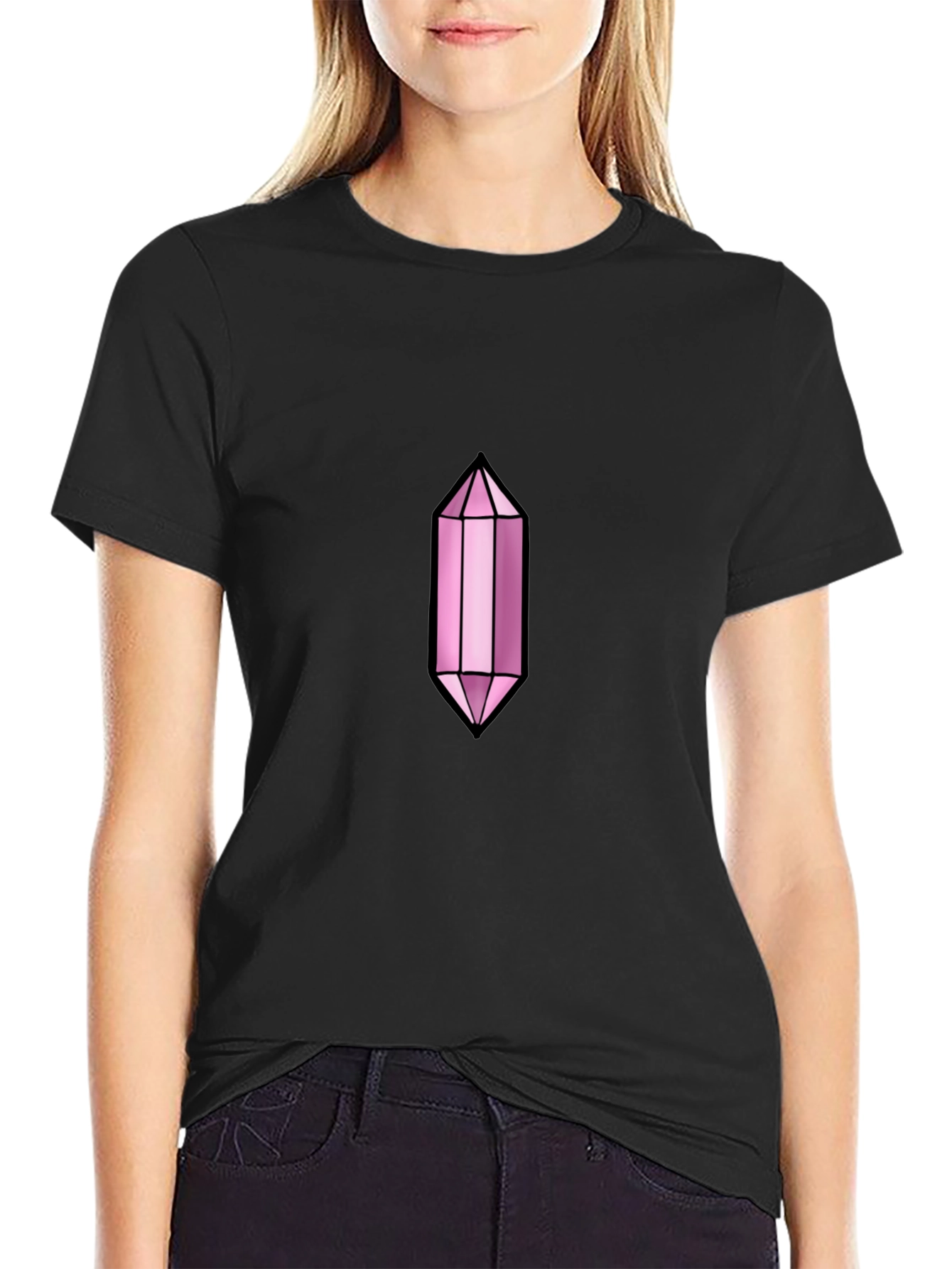 Mens Black T-Shirt with Pink Crystal Graphic