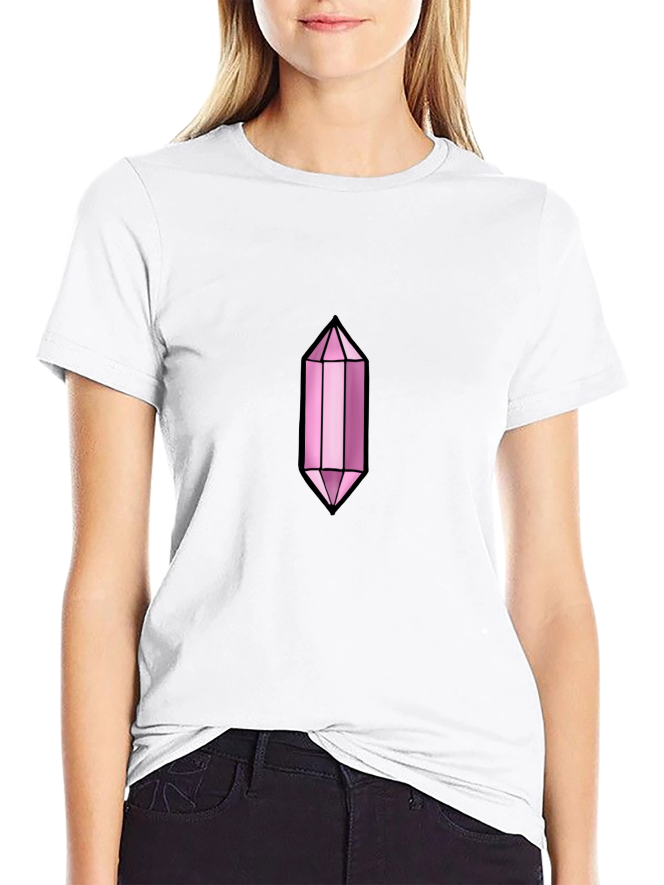 Mens Black T-Shirt with Pink Crystal Graphic
