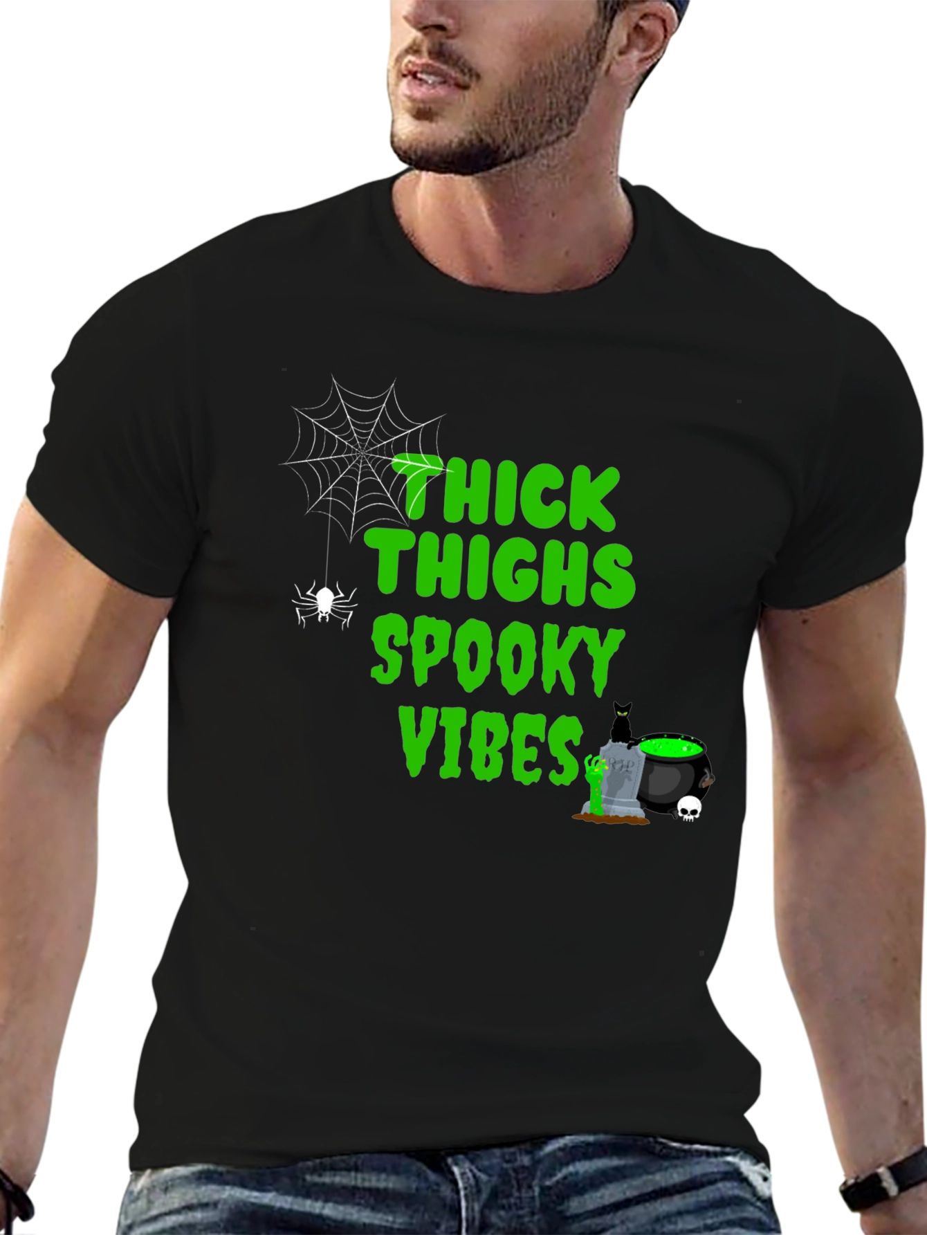 Thick Thighs Spooky Vibes Halloween T-Shirt