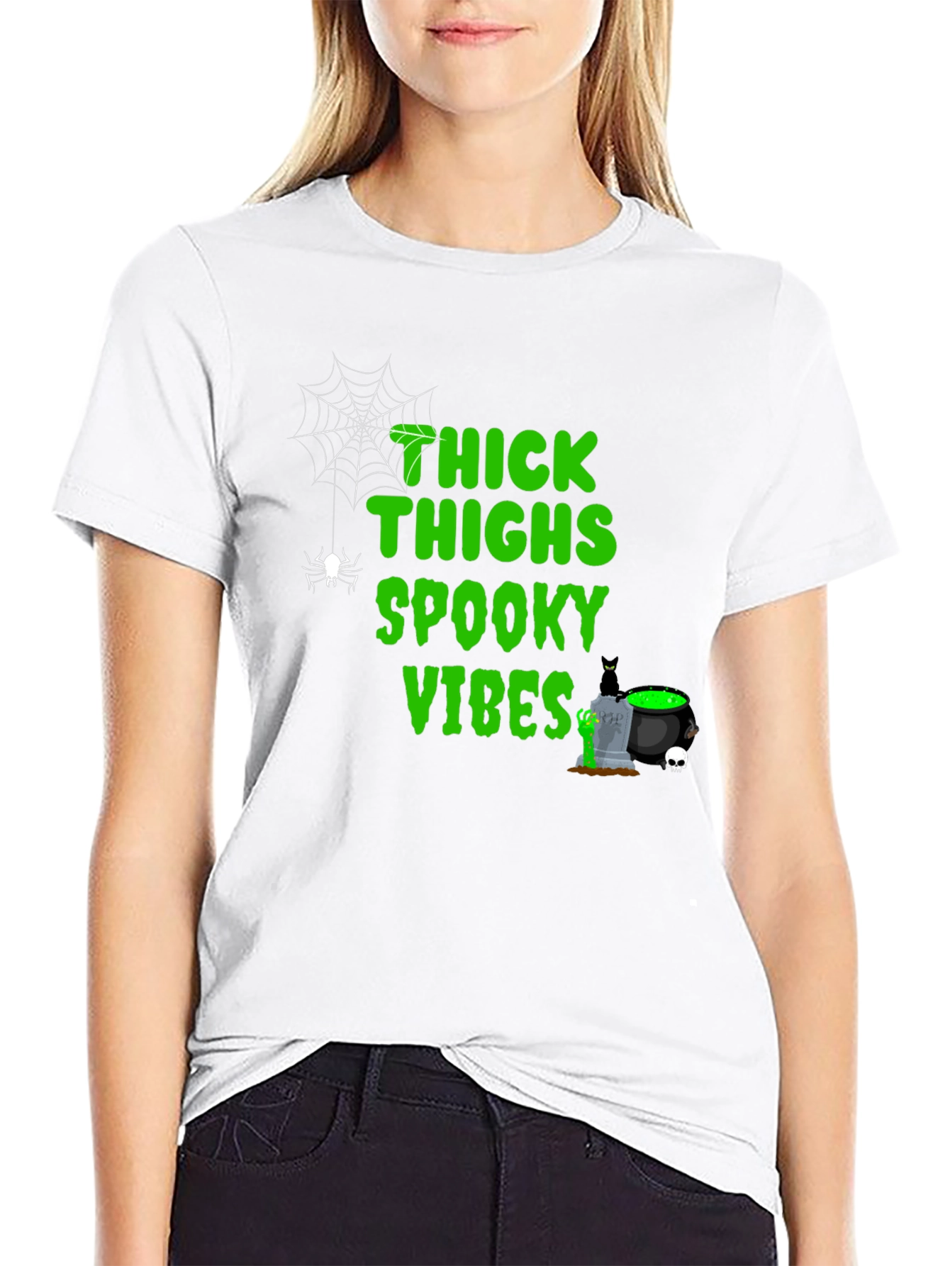 Thick Thighs Spooky Vibes Halloween T-Shirt