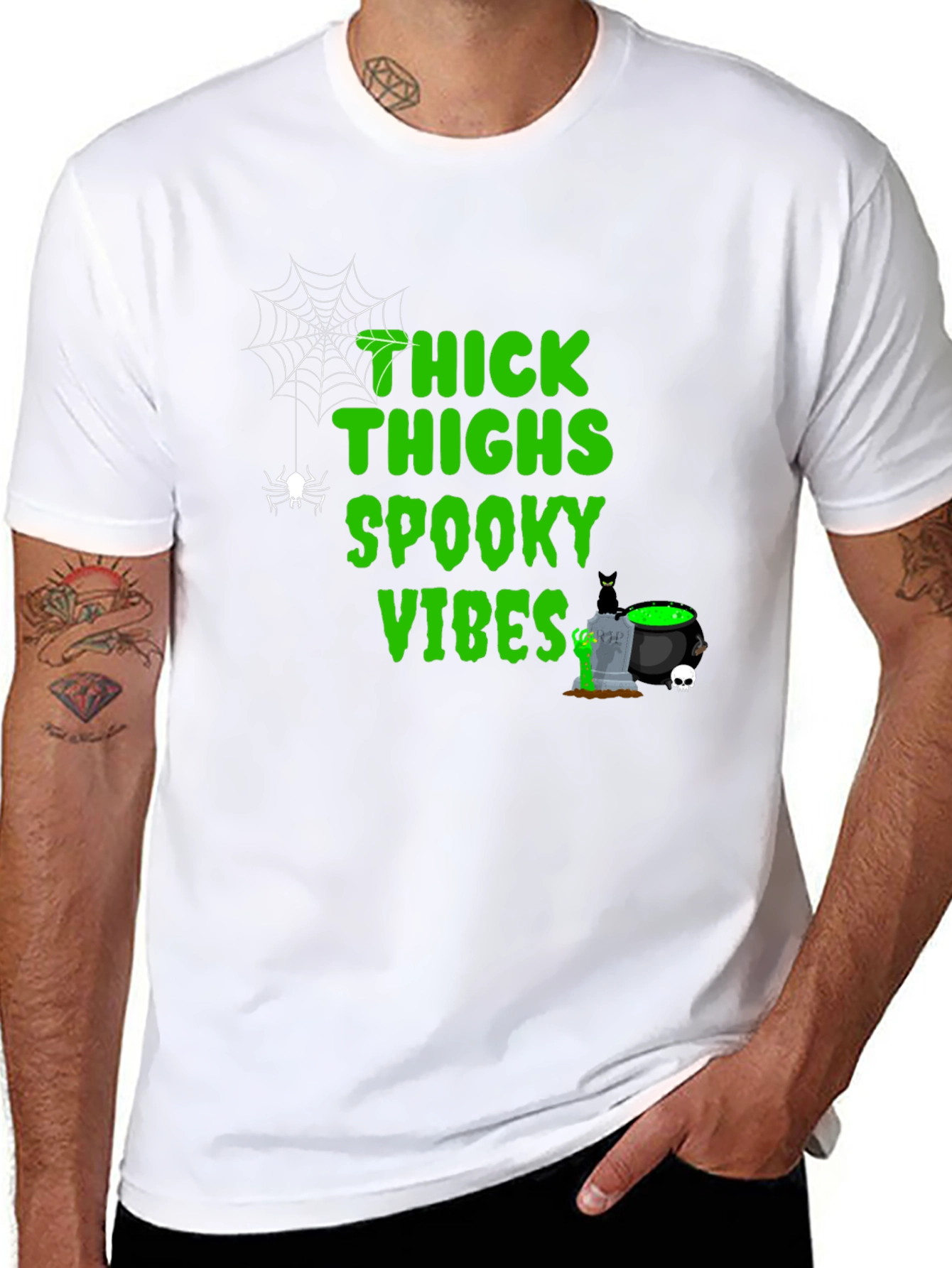 Thick Thighs Spooky Vibes Halloween T-Shirt