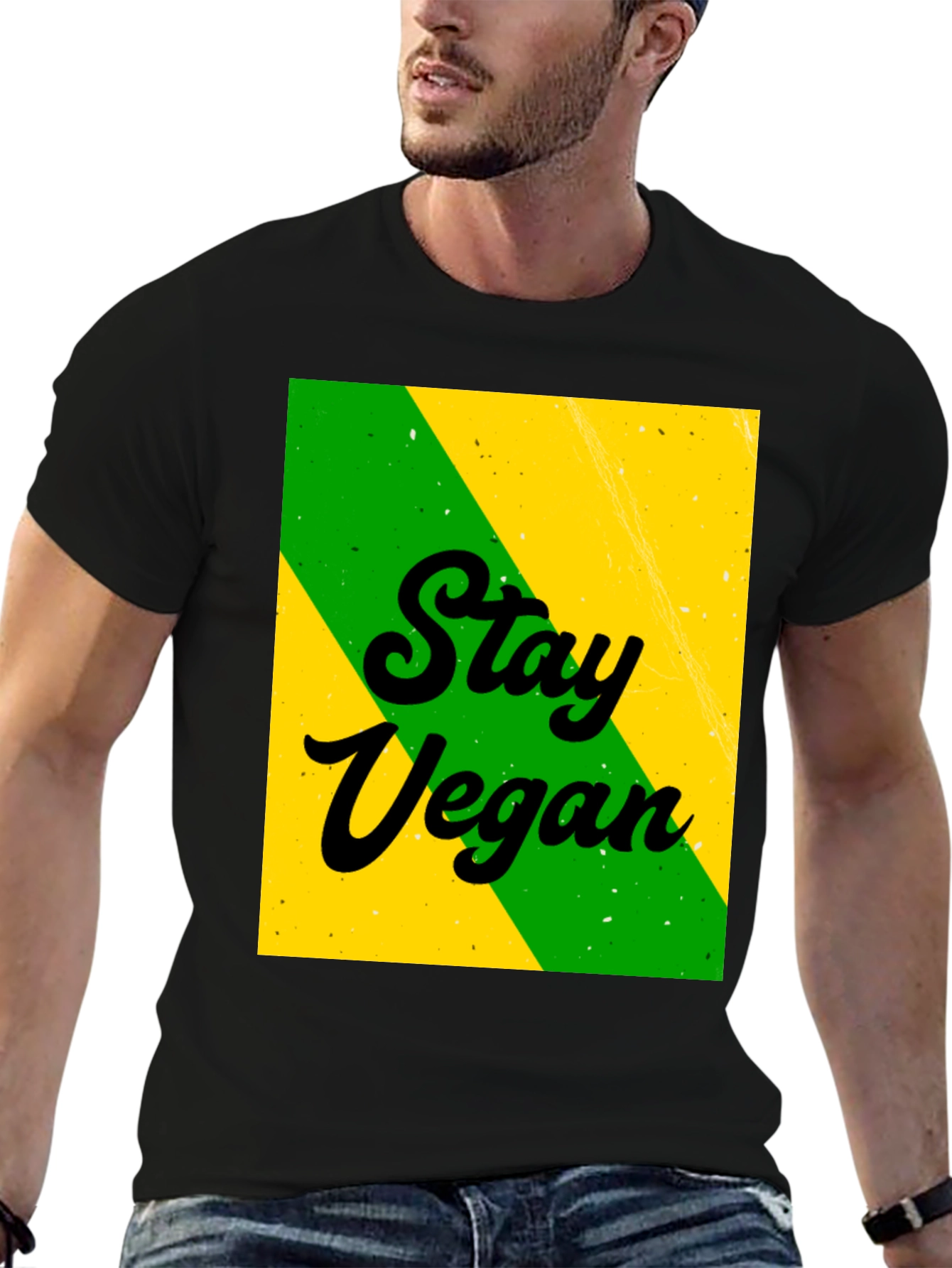 Stay Vegan Black Graphic T-Shirt