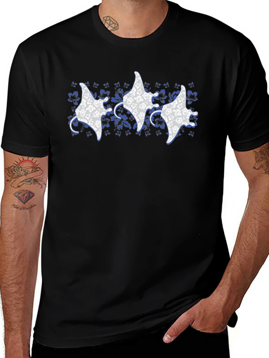 Floral Manta Ray Print Crew Neck T-Shirt