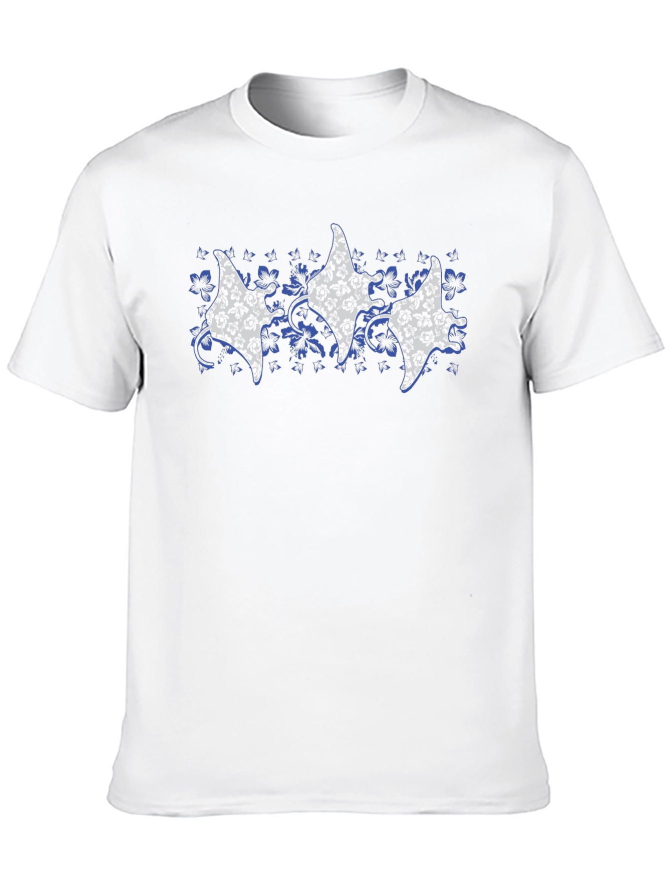 Floral Manta Ray Print Crew Neck T-Shirt