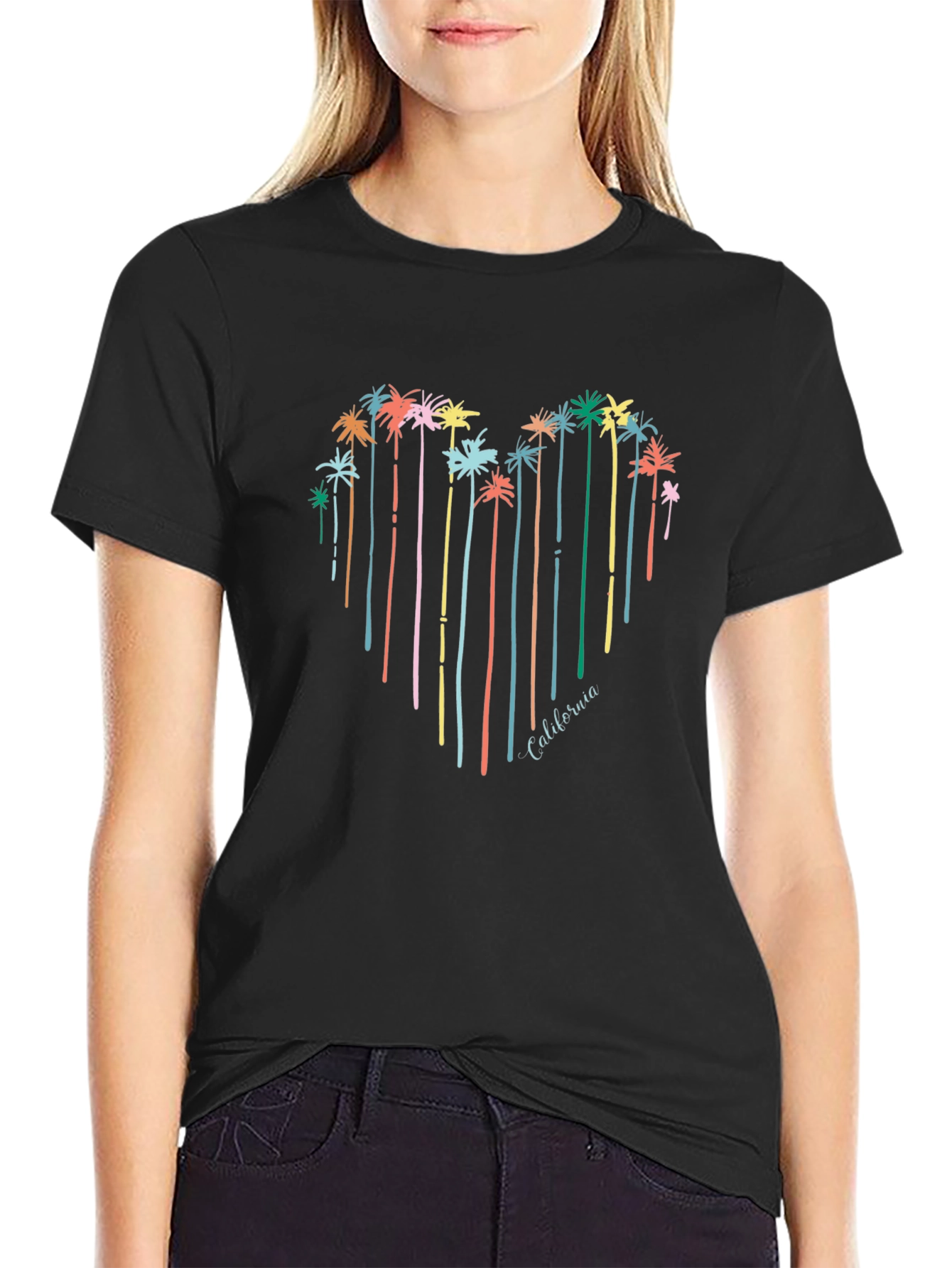 California Palm Tree Heart Graphic Tee - Black