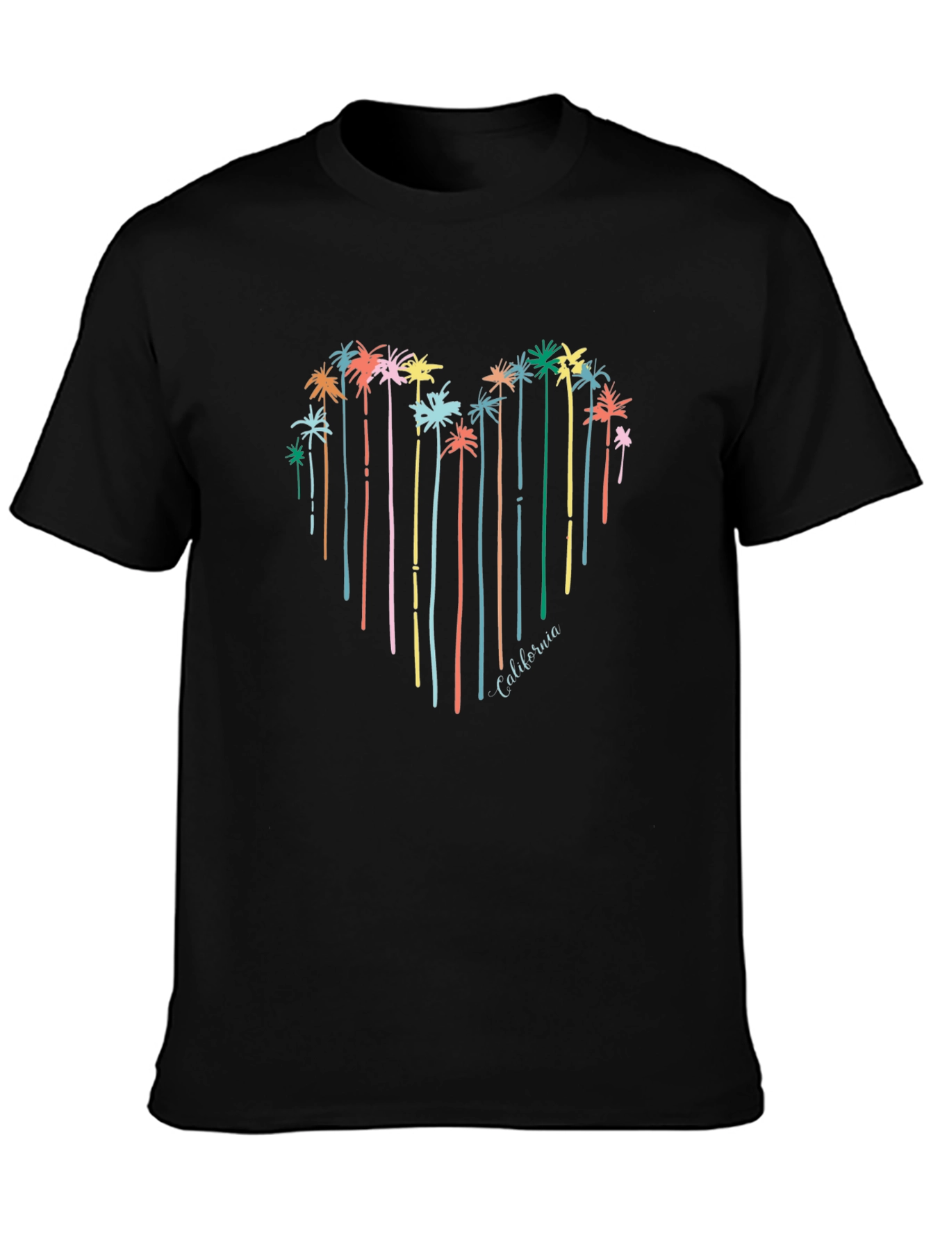 California Palm Tree Heart Graphic Tee - Black